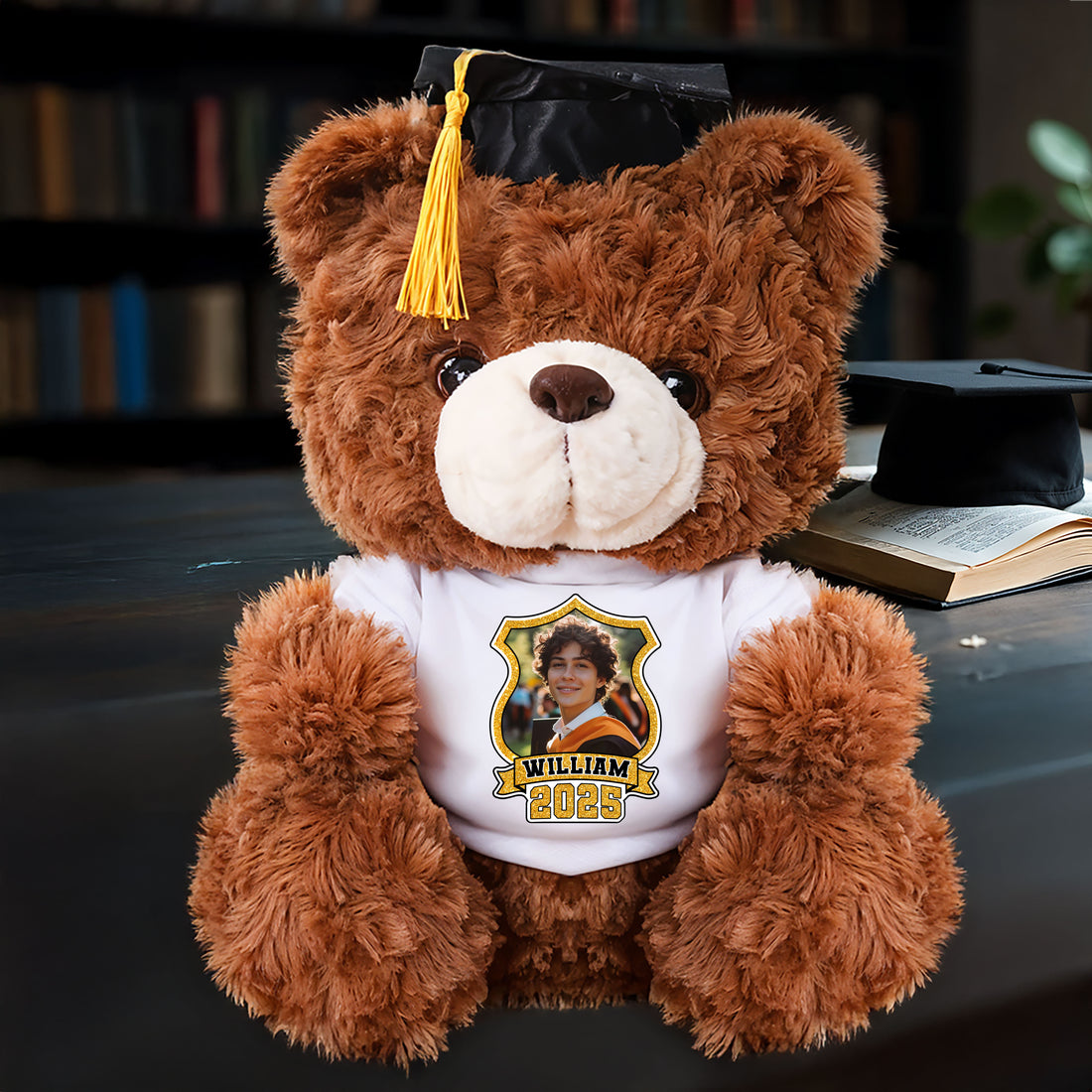 2025 Graduation Gift - Custom Photo and Name Teddy Bear Plush - Graduate Bear With Cap