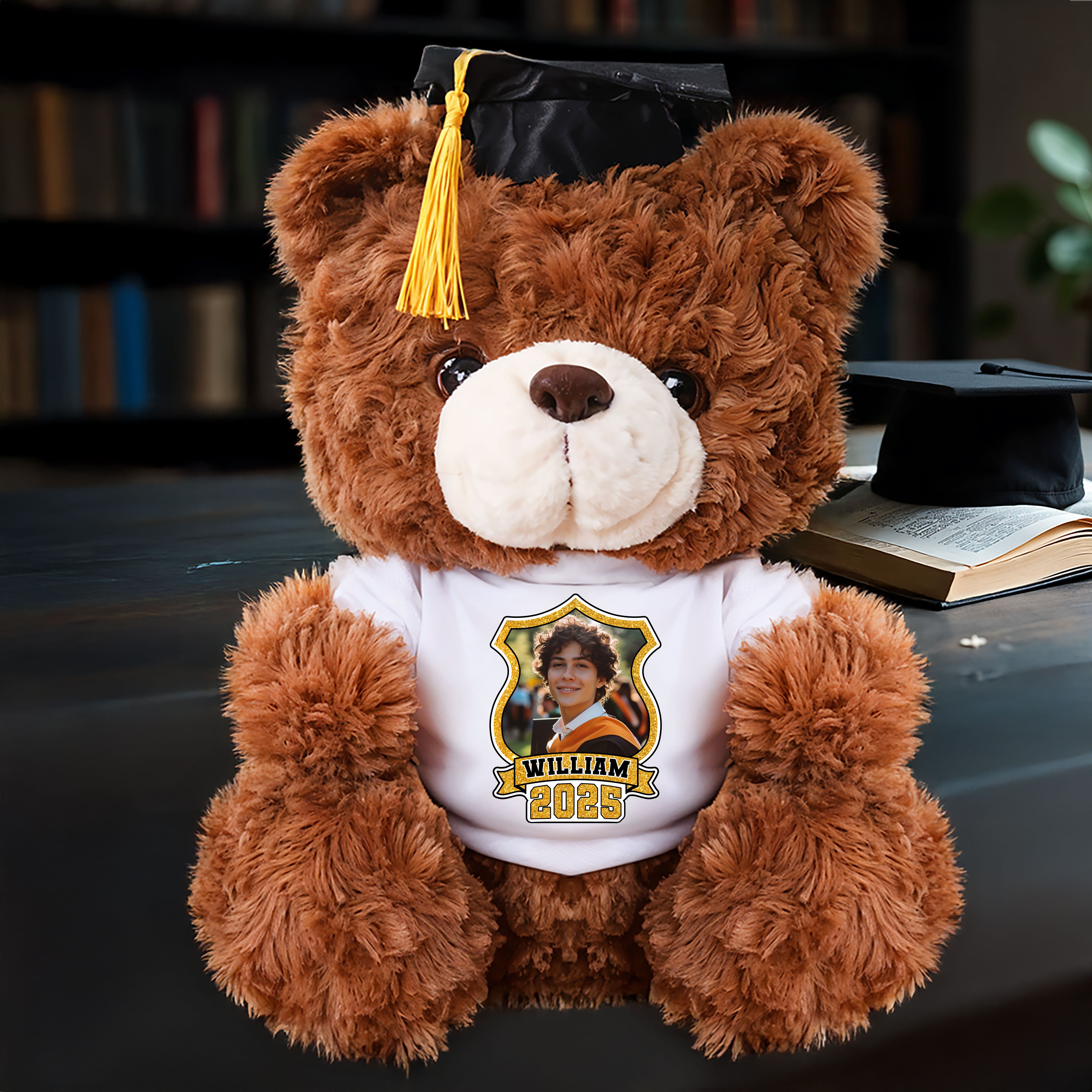 2025 Graduation Gift - Custom Photo and Name Teddy Bear Plush - Graduate Bear With Cap