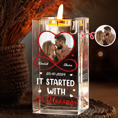 It Started With A Message - Personalized Crystal Candle Holder