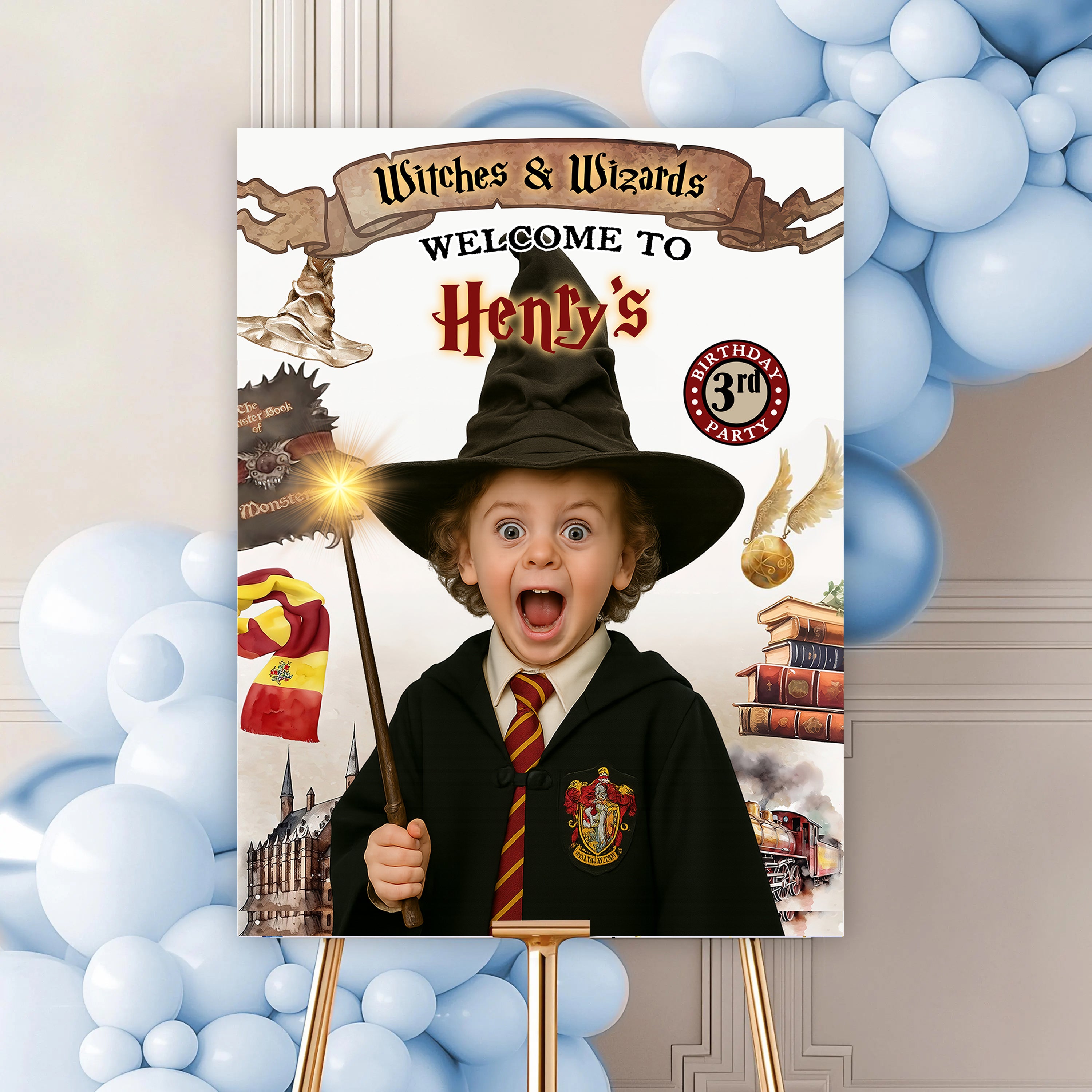 Personalized Magic School Style Sign - Custom Name & Photo Law Sign - Birthday Welcome Sign