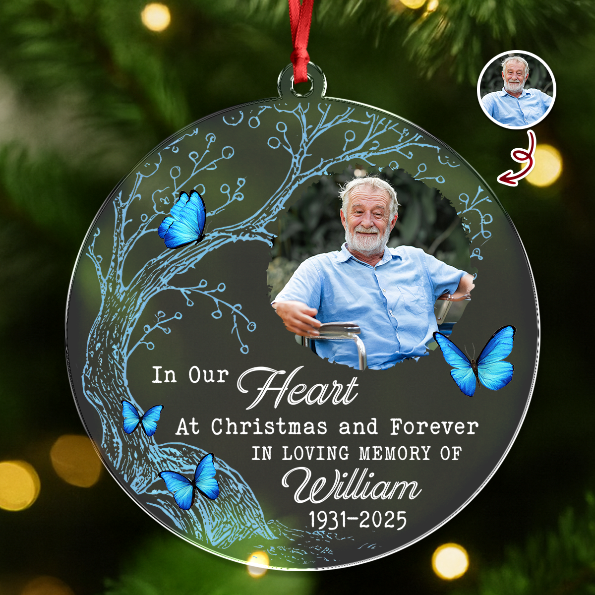 Memorial Ornament - Custom Name and Photo - Custom Shape Hologram Ornament