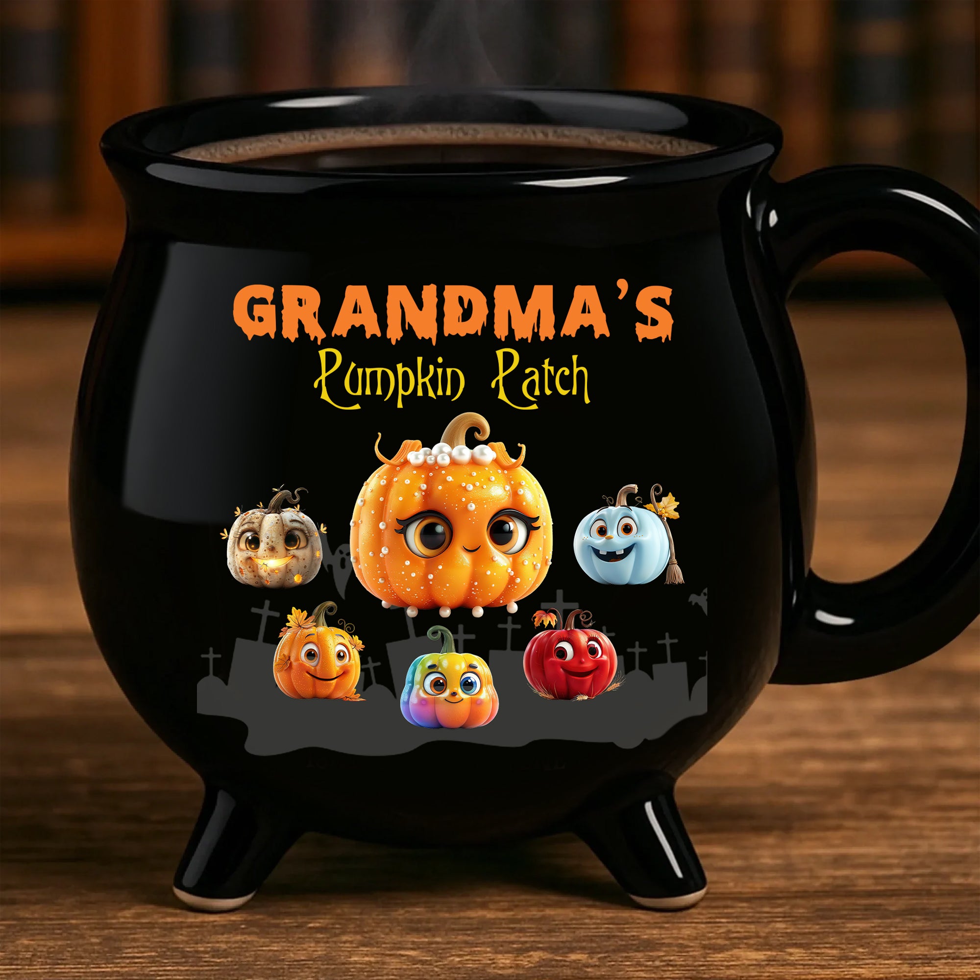 Grandma's Pumpkin Patch - Personalized Ceramic Cauldron Coffee Mug
