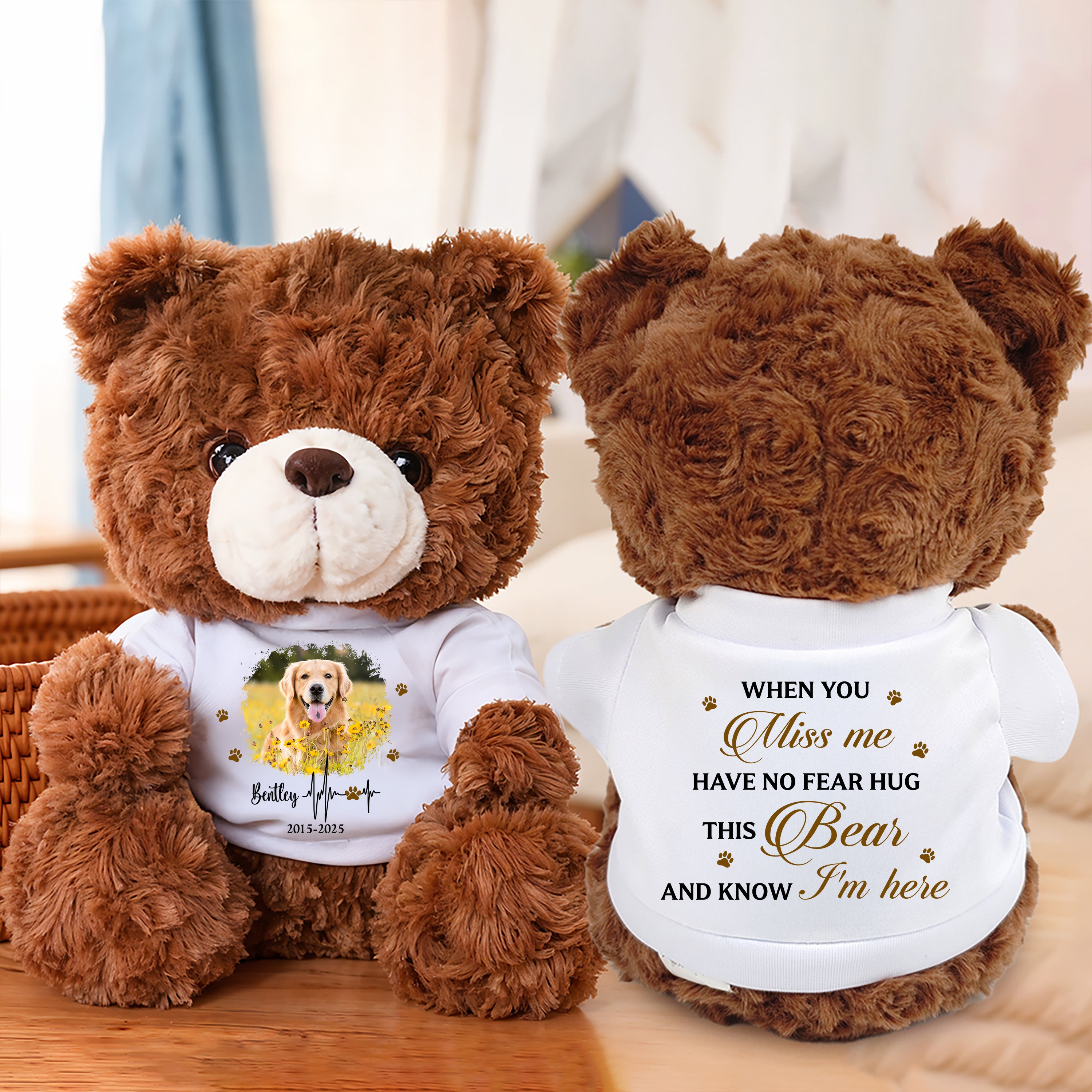 Hug This Bear I'm Here - Personalized Pet Memorial Bear Plush - Custom Name and Photo Teddy Bear