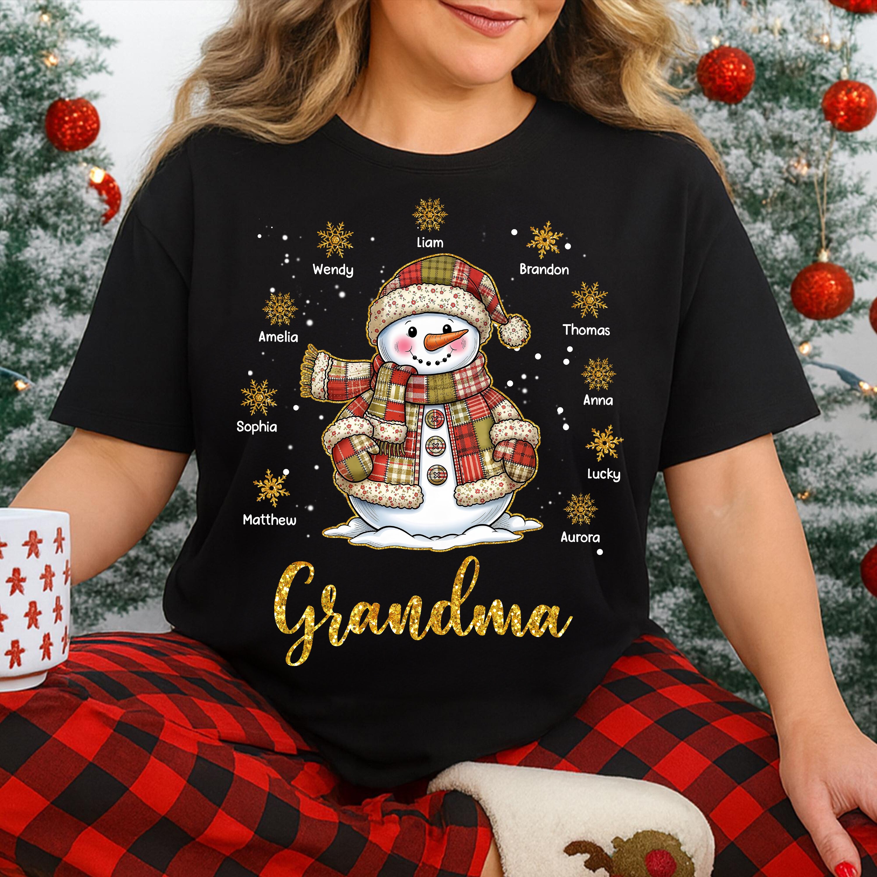 Patchwork Snowman - Custom Name Shirt - Personalized Shirt Custom T-shirt - Christmas Shirt for Grandma