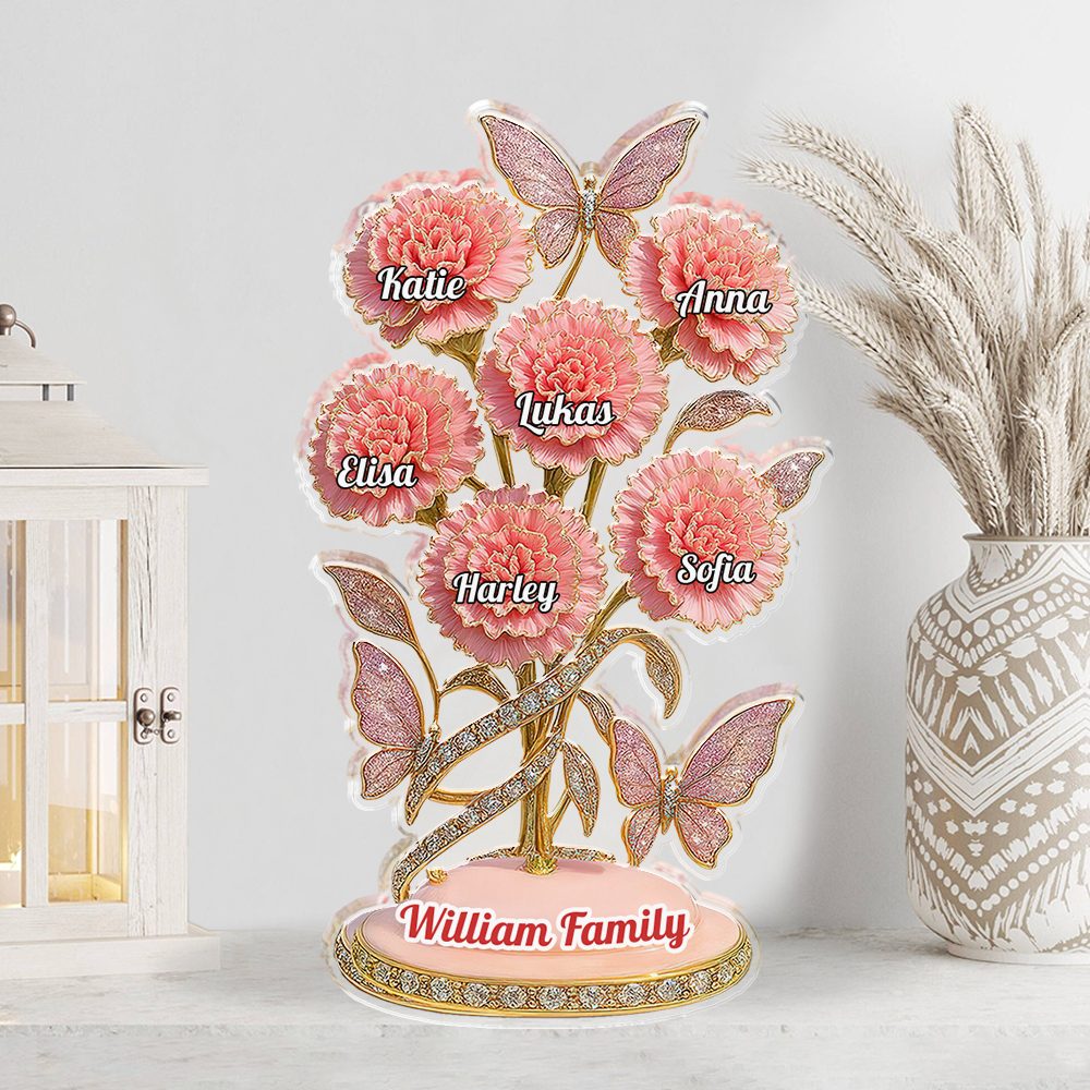 Family Flower - Custom Name with Flower Shape  - Custom Shape Acrylic Block Plaque