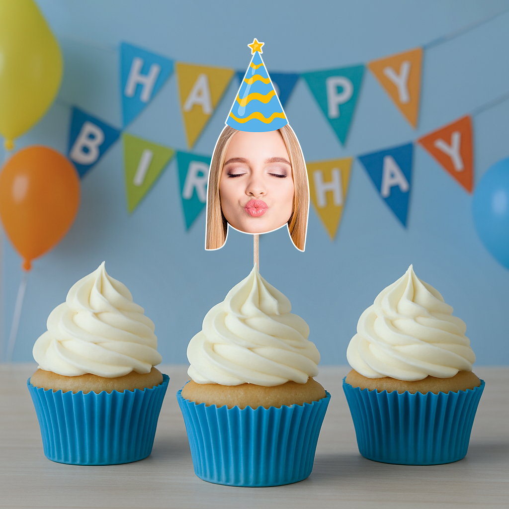 Funny Face Photo - Custom Birthday Party Face Cupcake Toppers, Graduation Decorations, Physical Product