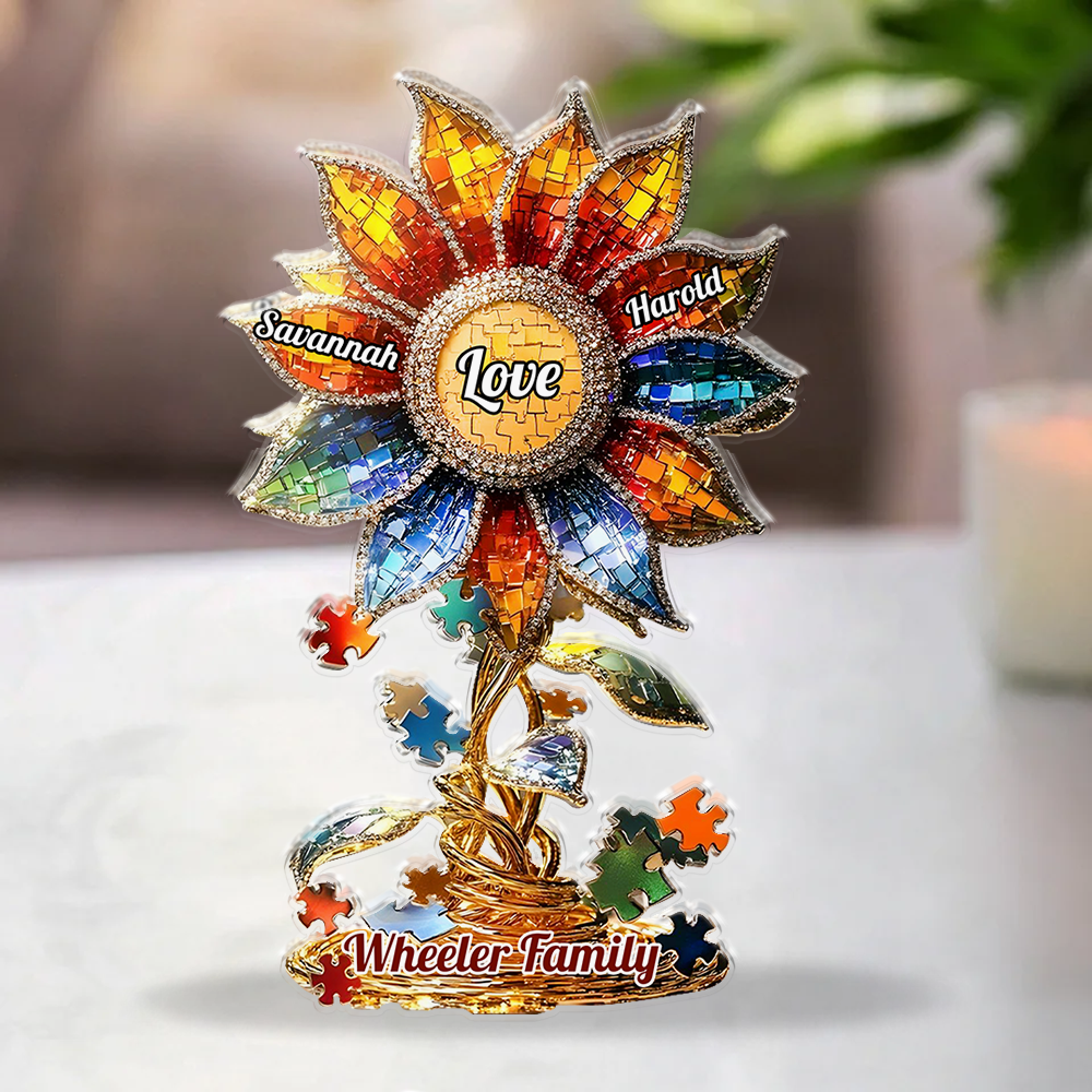 Family Name Flower - Personalized Name Gift - Custom Shape Acrylic Block Plaque