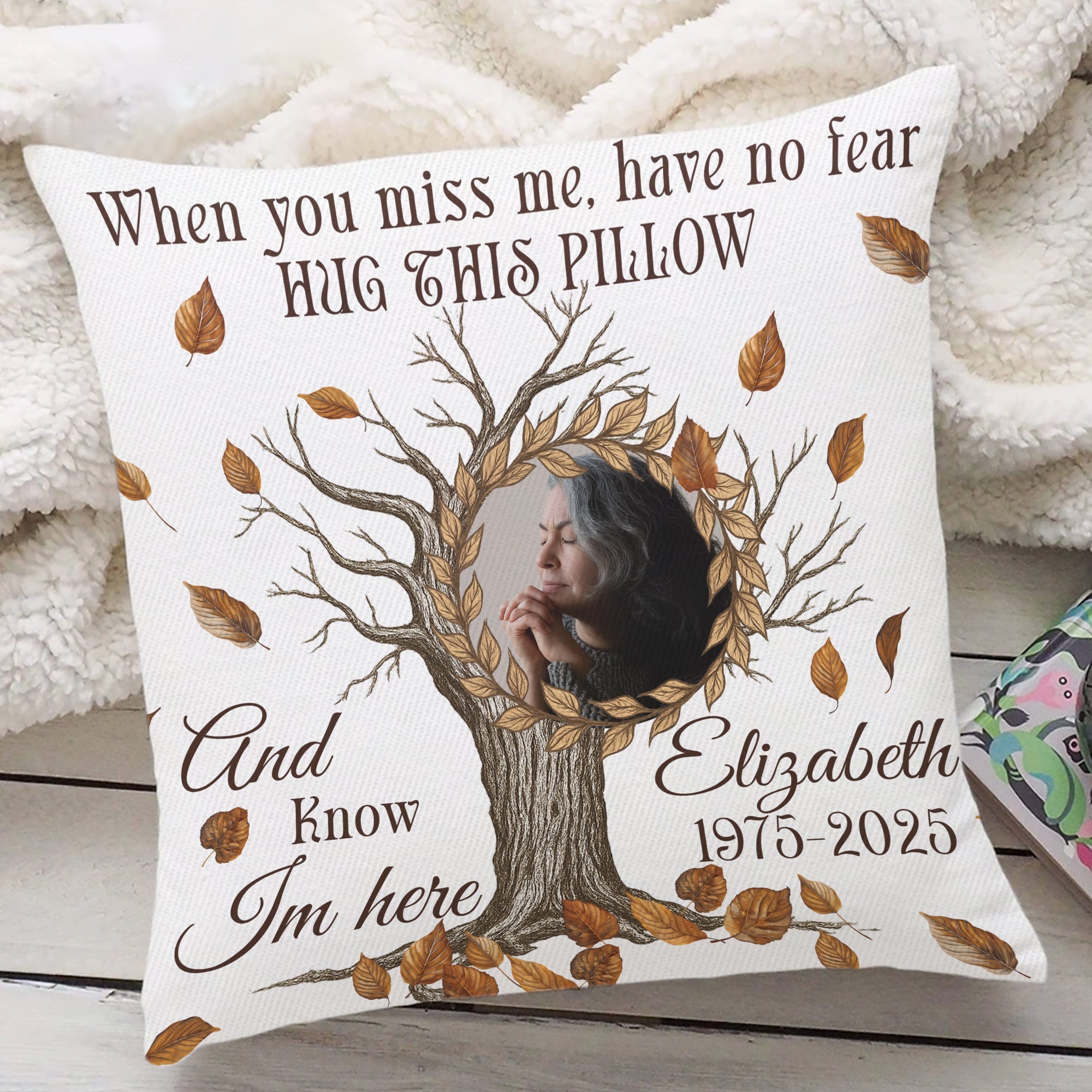Hug This Pillow Know I Am Here - Custom Name and Photo Sympathy Gift - Personalized Memorial Pillow