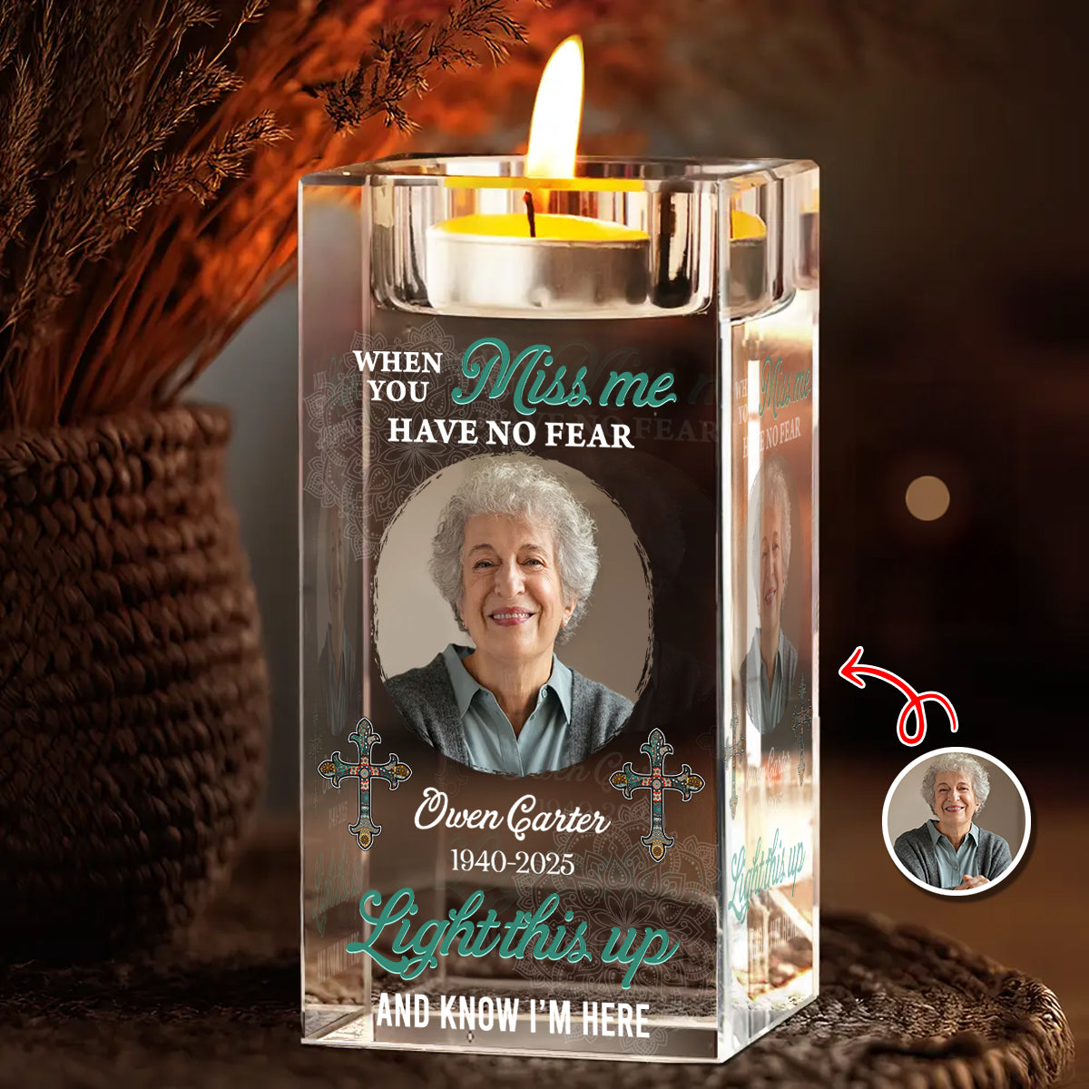 Light This Up - Personalized Crystal Candle Holder - Sympathy Memorial Gift