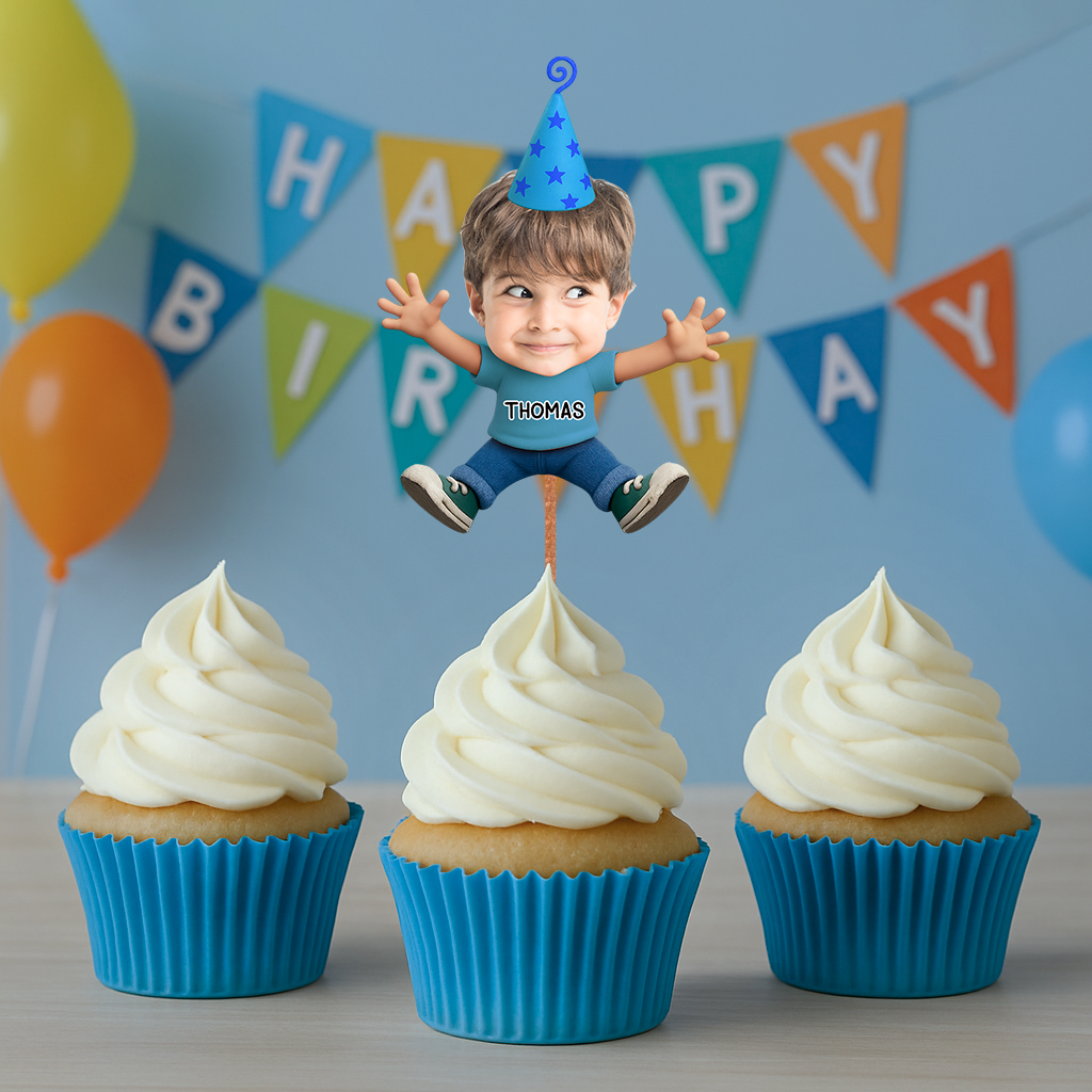 Baby Birthday Face Photo - Custom Birthday Party Face Cupcake Toppers, Graduation Decorations, Physical Product