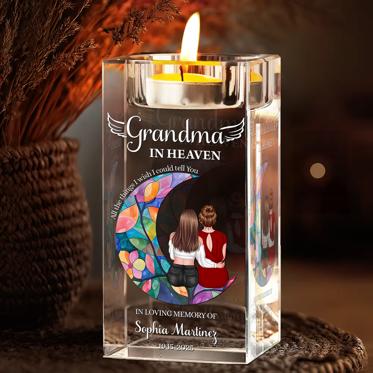 Mother In Heaven - Personalized Crystal Candle Holder