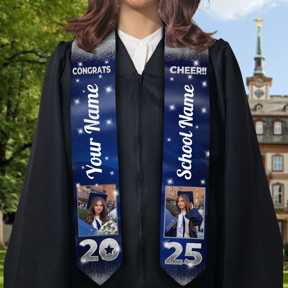 Congrats 2025 Graduation Stole With Photo and School Name - Personalized Gift For Graduation