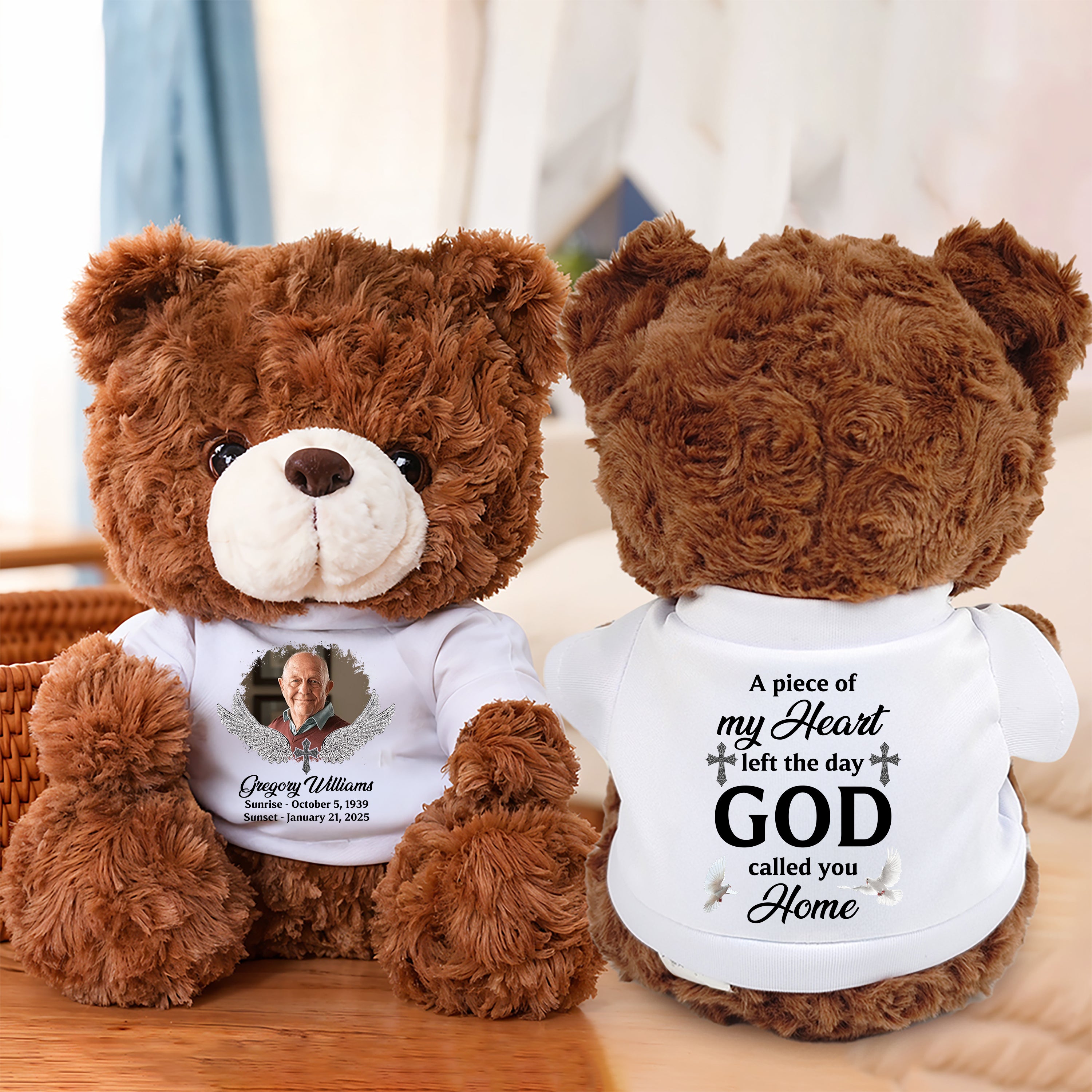 God Called You Home - Personalized Memorial Bear Plush - Custom Name and Photo Teddy Bear