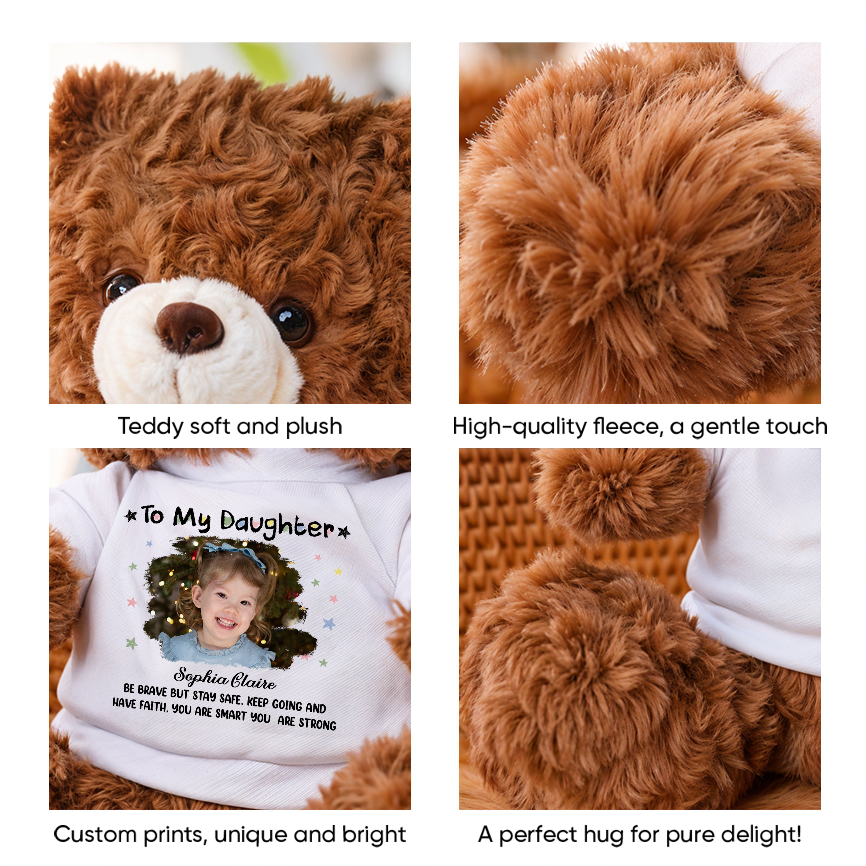 Be Brave But Stay Safe - Personalized Bear Plush - Custom Name and Photo Teddy Bear