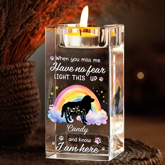 When You Miss Me Light This Up  - Personalized Crystal Candle Holder - Pet Memorial