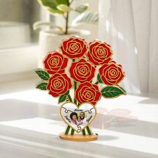 Family Rose Photo - Custom Photo and Name Family Gift  - Custom Shape Acrylic Block Plaque