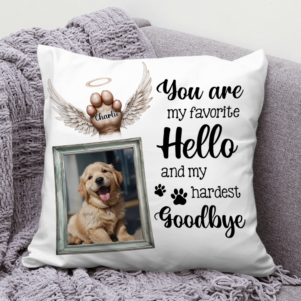 My Hardest Goodbye - Custom Pet Name and Photo - Personalized Memorial Pillow