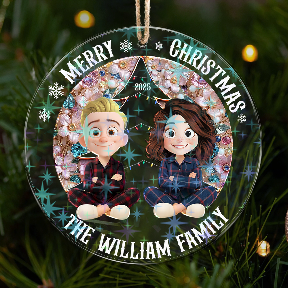 Merry Christmas - Family Custom Name and Appearance Ornament - Custom Shape Hologram Ornament