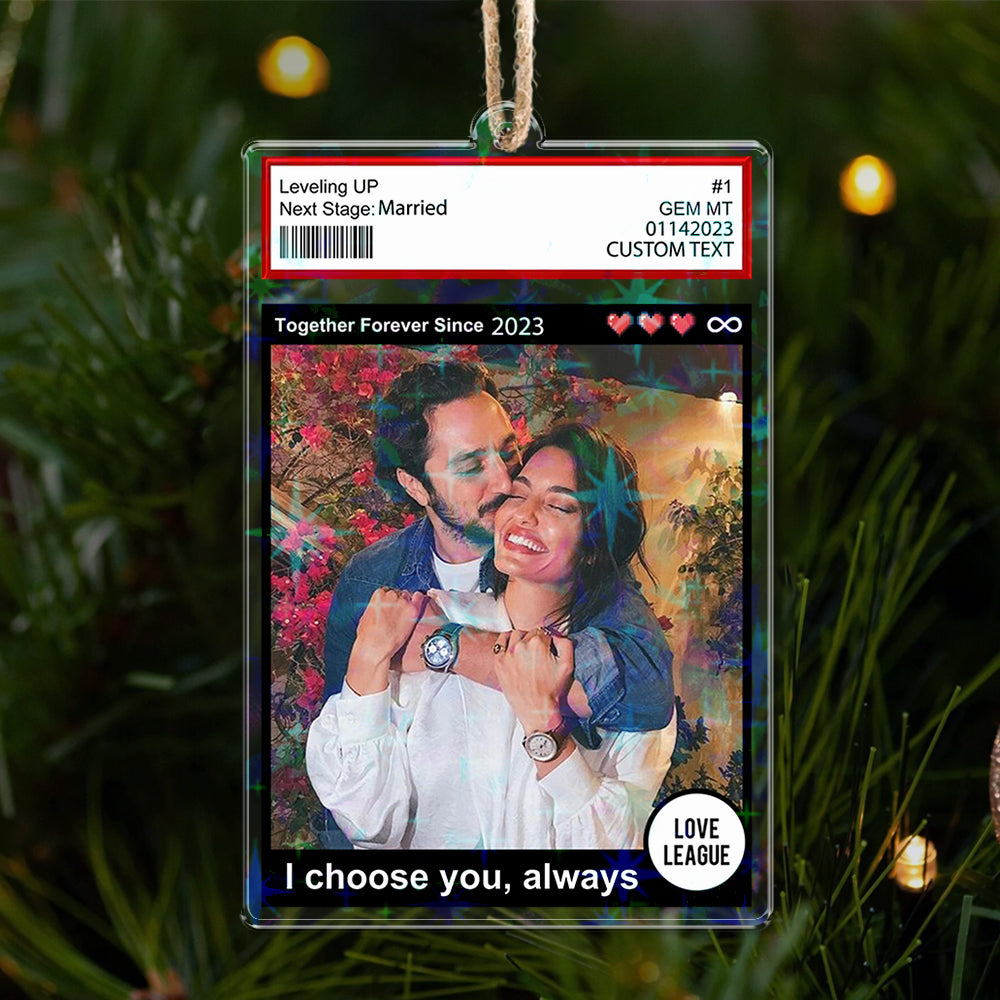 Personalized Couple Name and Photo Ornament - Custom Shape Hologram Ornament