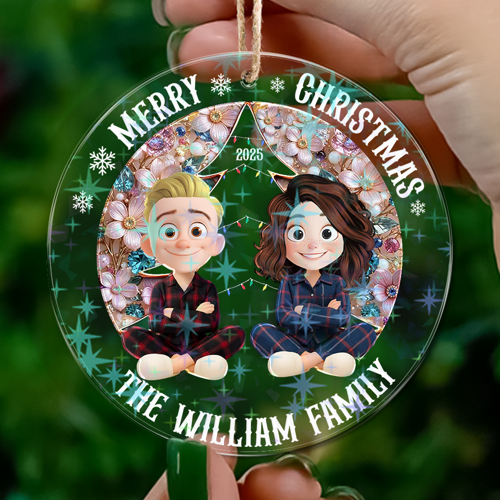Merry Christmas - Family Custom Name and Appearance Ornament - Custom Shape Hologram Ornament