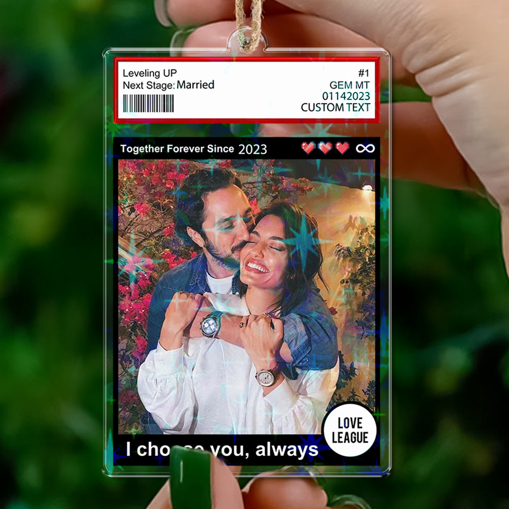 Personalized Couple Name and Photo Ornament - Custom Shape Hologram Ornament