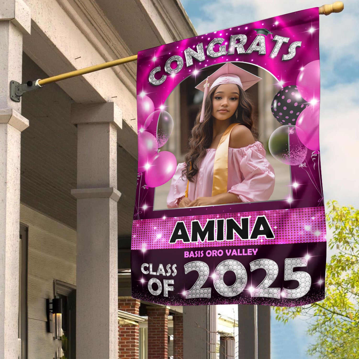 Glitter Class Of 2025 - Custom Name Congrats Graduation 2025 With Photo – Graduation Garden Flag & Party Decor