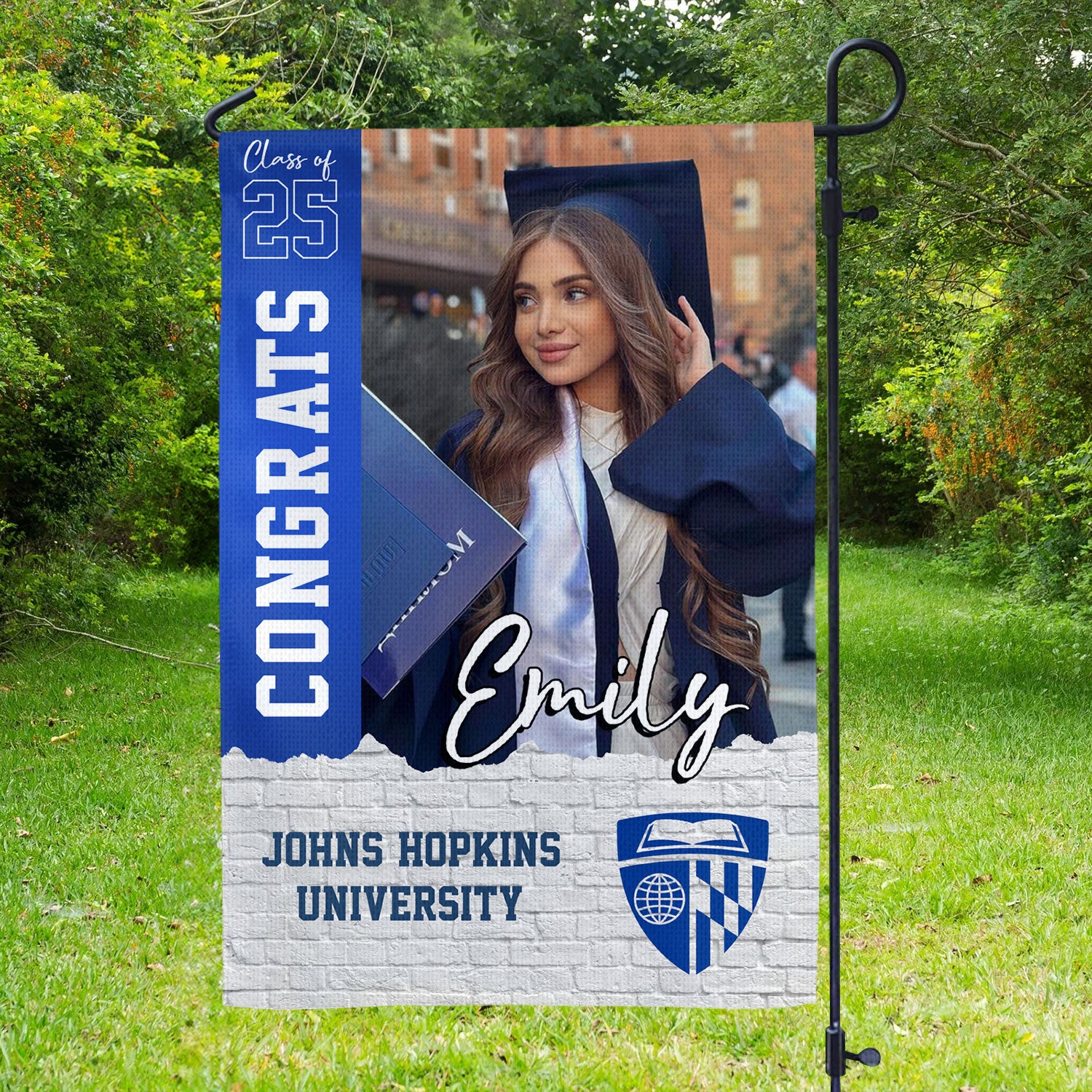 Glitter Congrats Class Of 2025 - Custom Name Graduation 2025 With Photo – Graduation Garden Flag & Party Decor