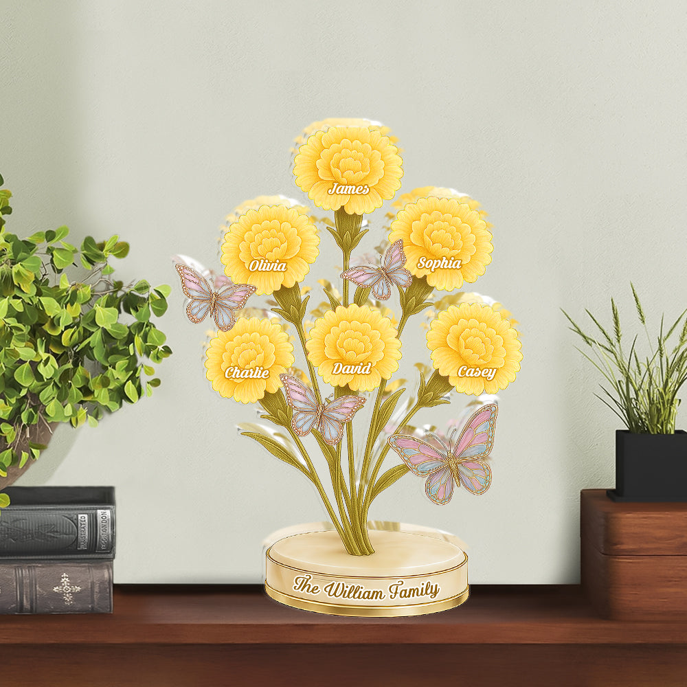 Our Family Flower - Personalized Custom Shaped Acrylic Plaque - Carnation Flowers