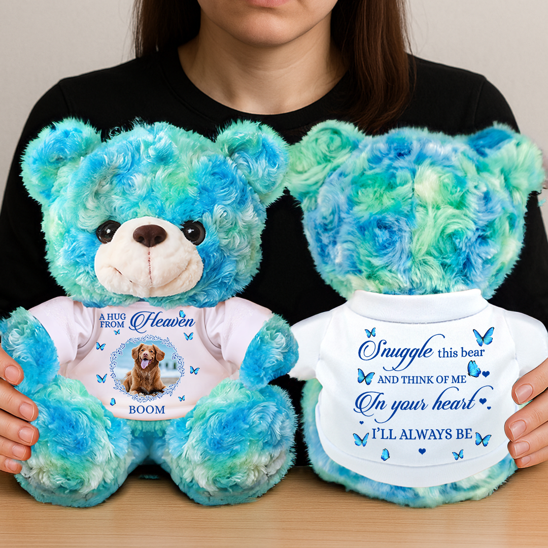 A Hug From Heaven - Personalized Pet Memorial Bear Plush - Custom Photo and Name Teddy Bear