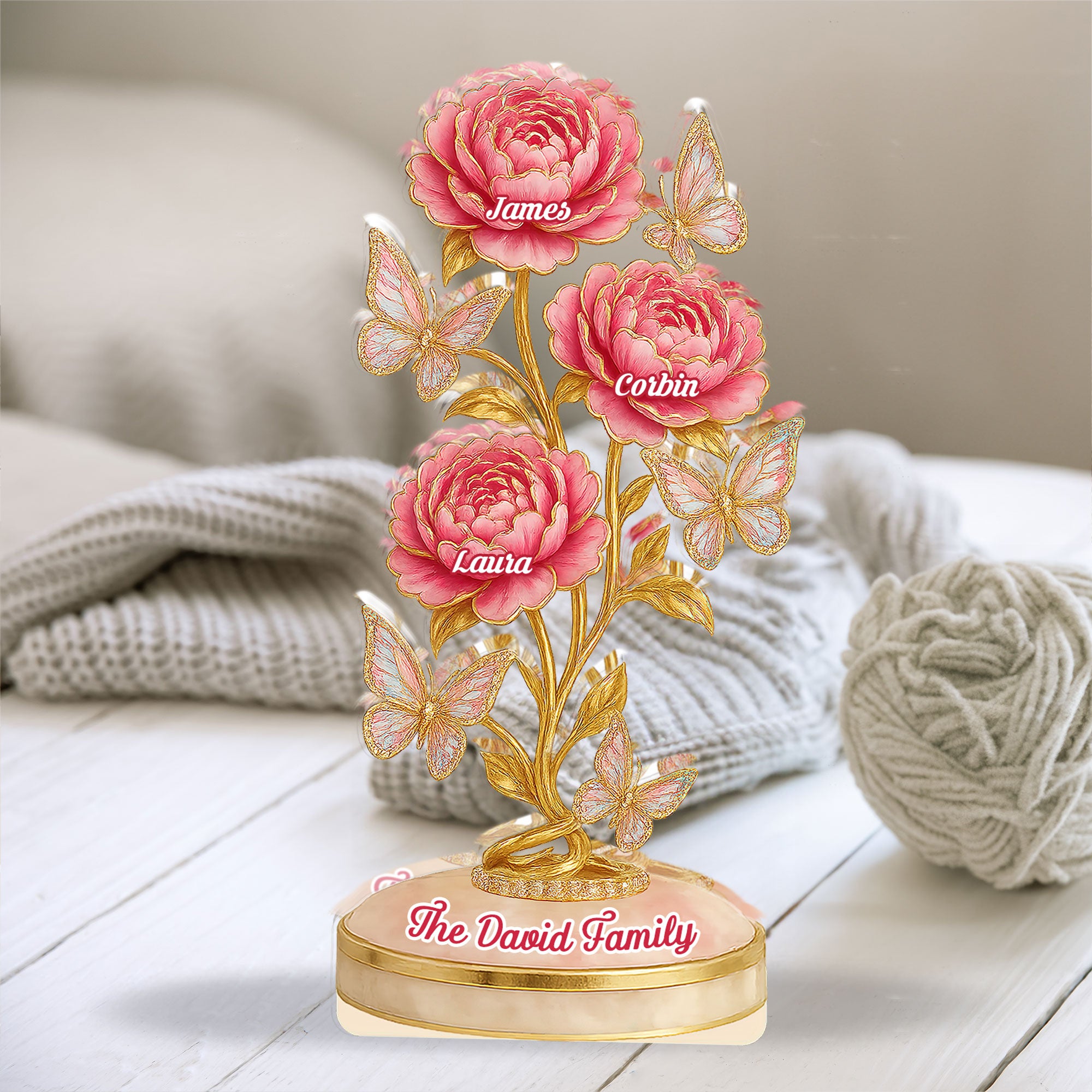 Our Family Flower - Personalized Custom Shaped Acrylic Plaque - Peony Flowers