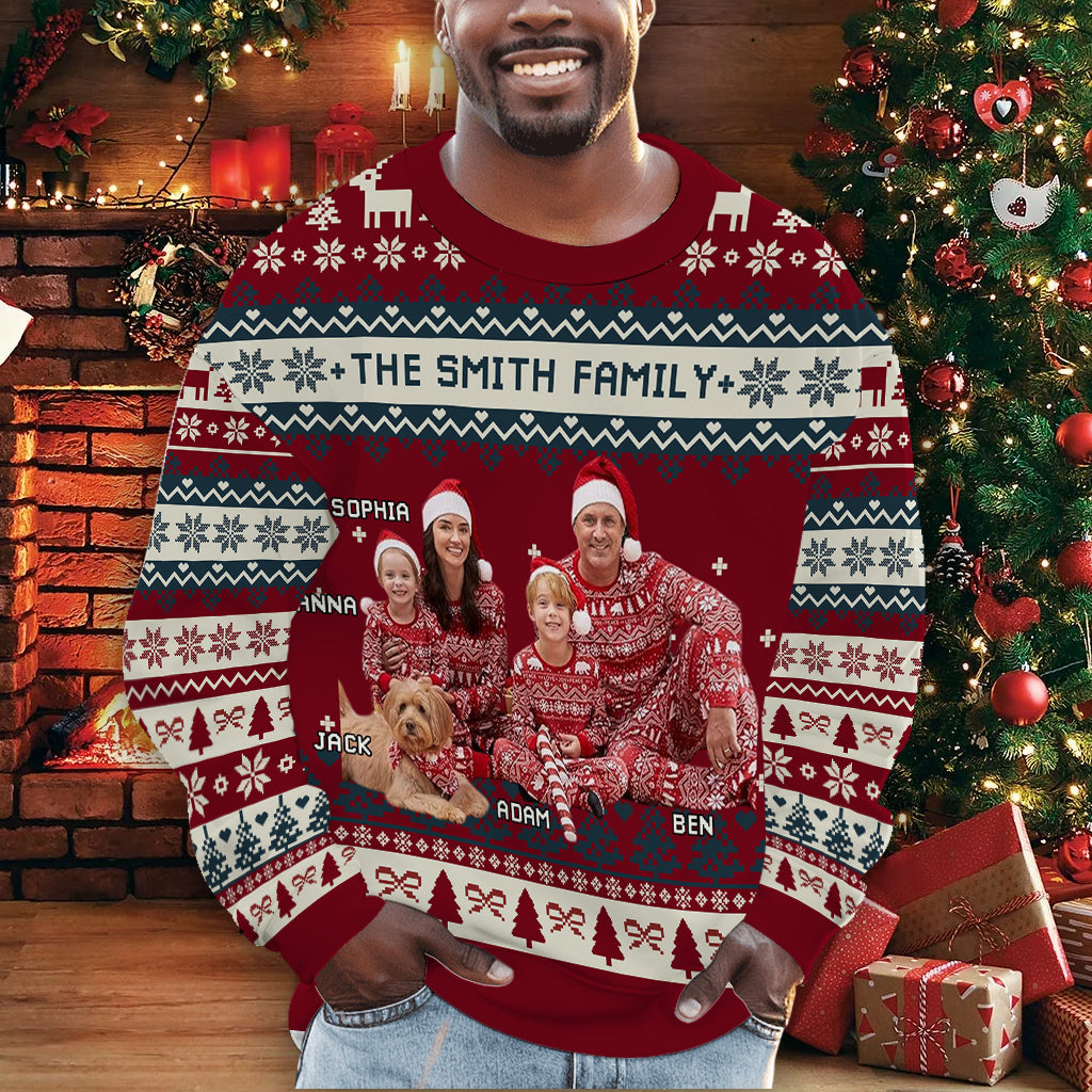 Custom Family Name and Photo Ugly Christmas Sweatshirt - All-Over-Print Sweatshirt