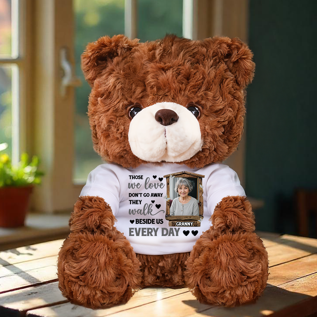 Those We Love Don't Go Away - Personalized Memorial Bear Plush - Custom Photo and Name Bear