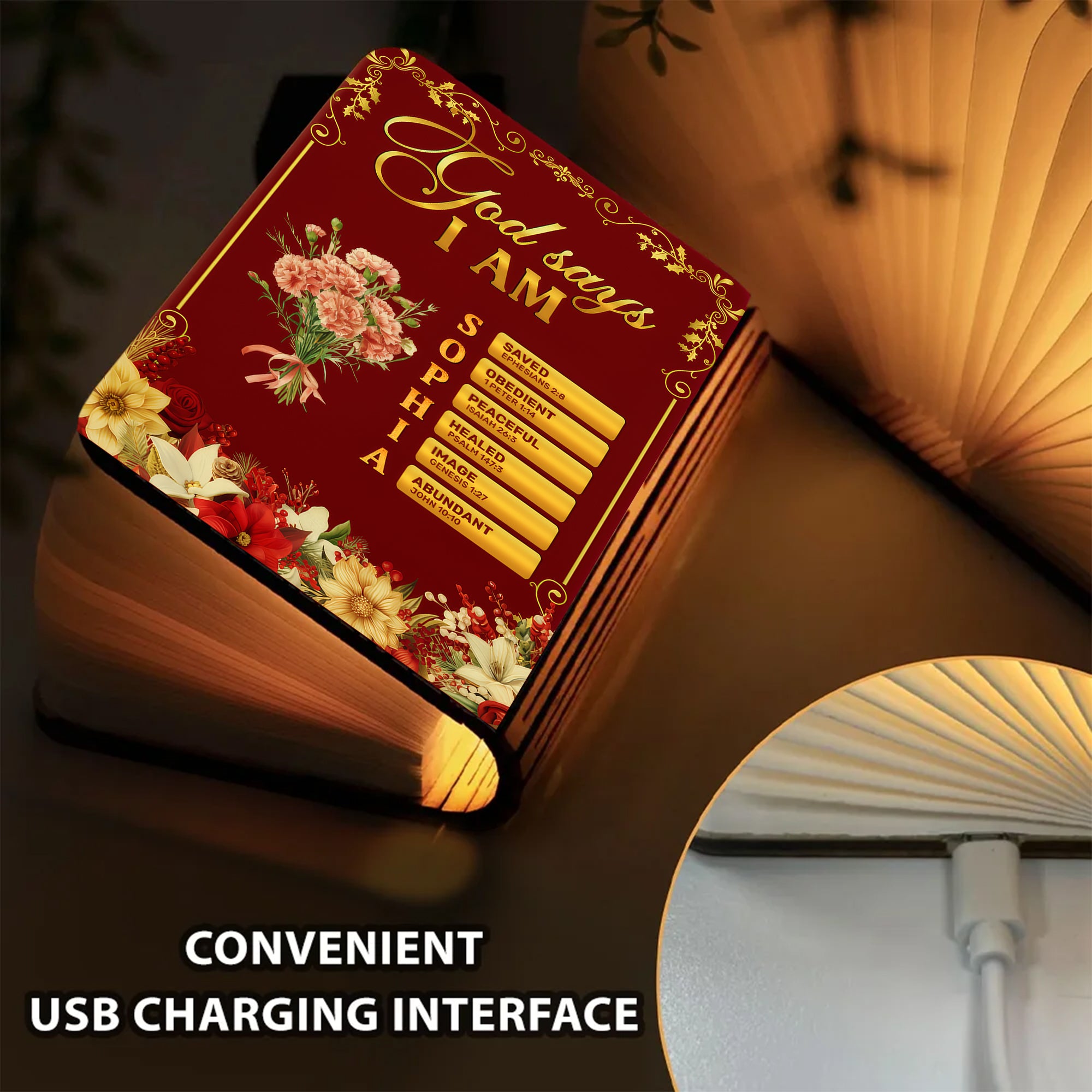 God Says I Am Light Up The World - Personalized Book Lamp