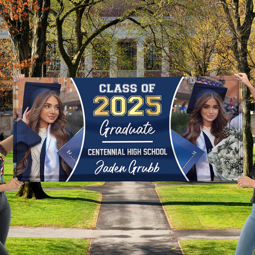 Class Of 2025 Personalized Photo Graduation Banner - Graduation Decor Gift