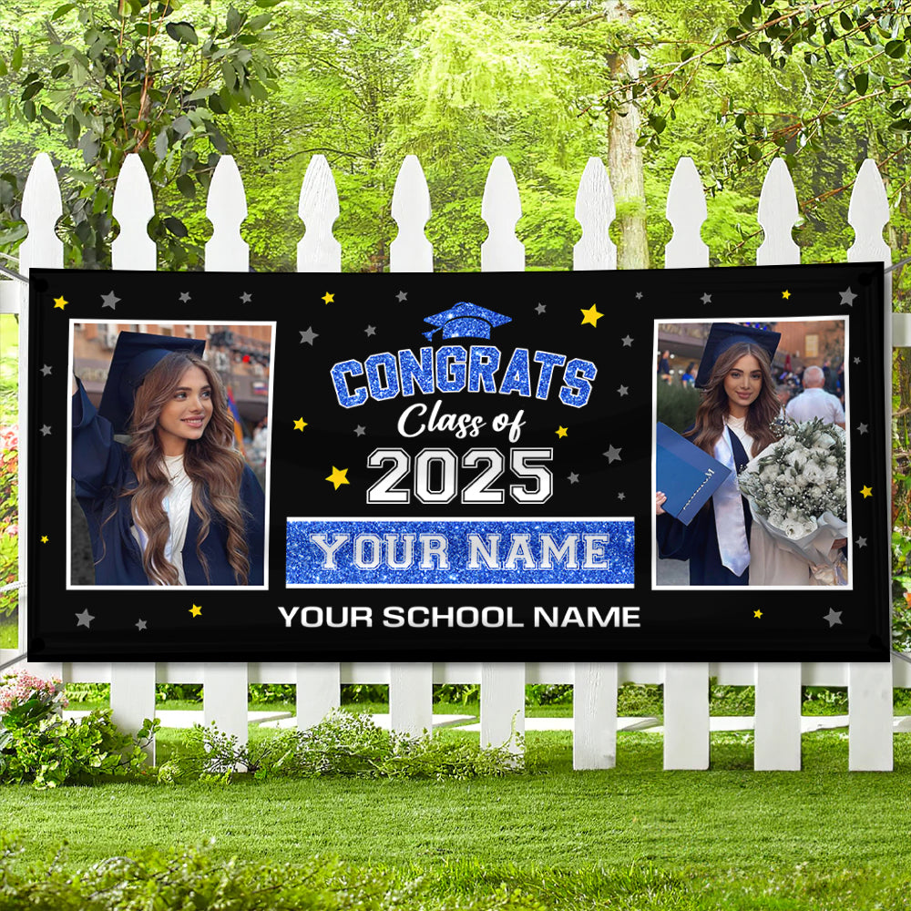 Glitter Graduation Class Of 2025 Personalized Banner - Graduation Decor Gift