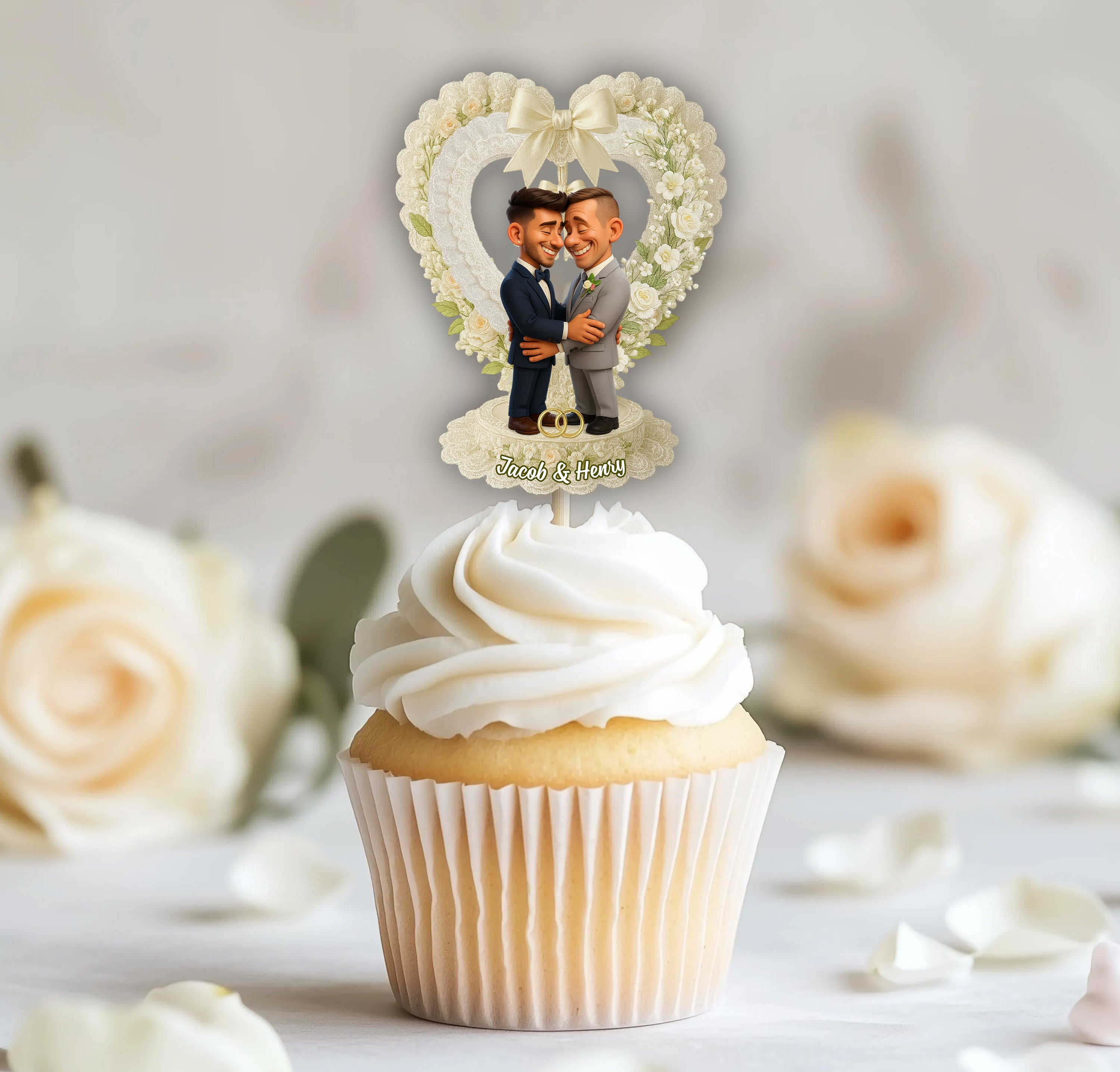 Couple Custom Photo - Custom Wedding Party Face Cupcake Toppers, Wedding Decorations, Physical Product