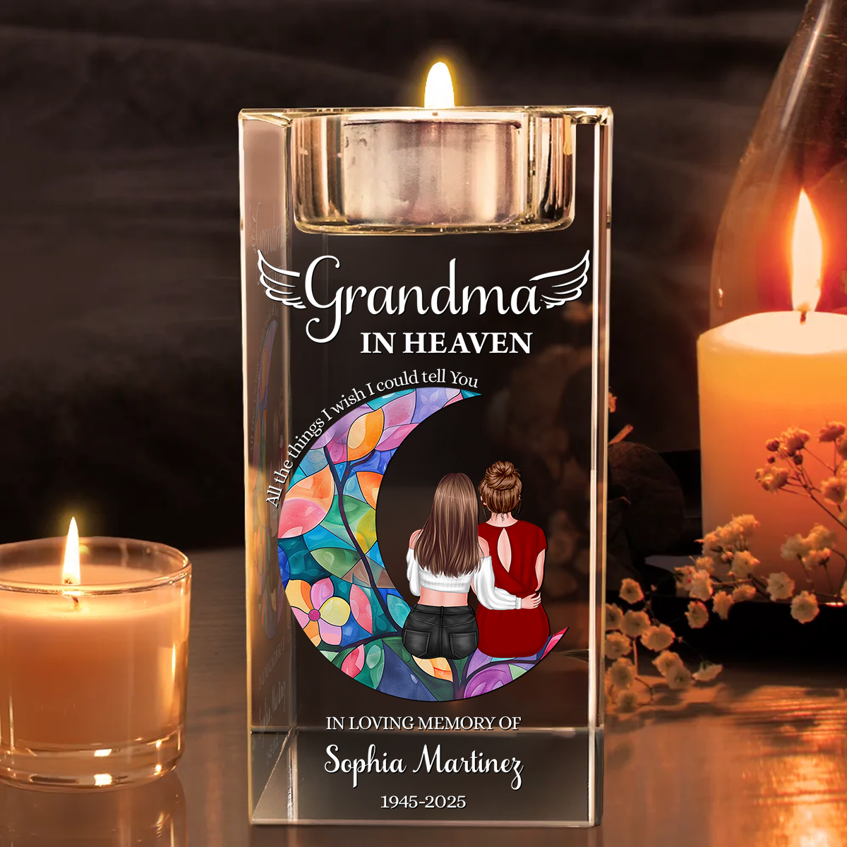 Mother In Heaven - Personalized Crystal Candle Holder