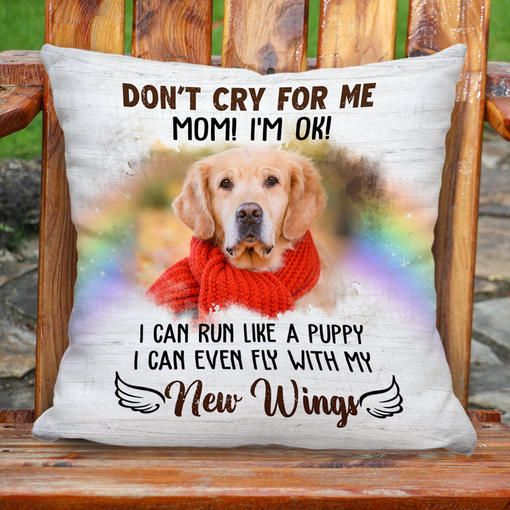 Custom Dog Name and Photo - Fly With My New Wings - Personalized Pillow - Pet Memorial