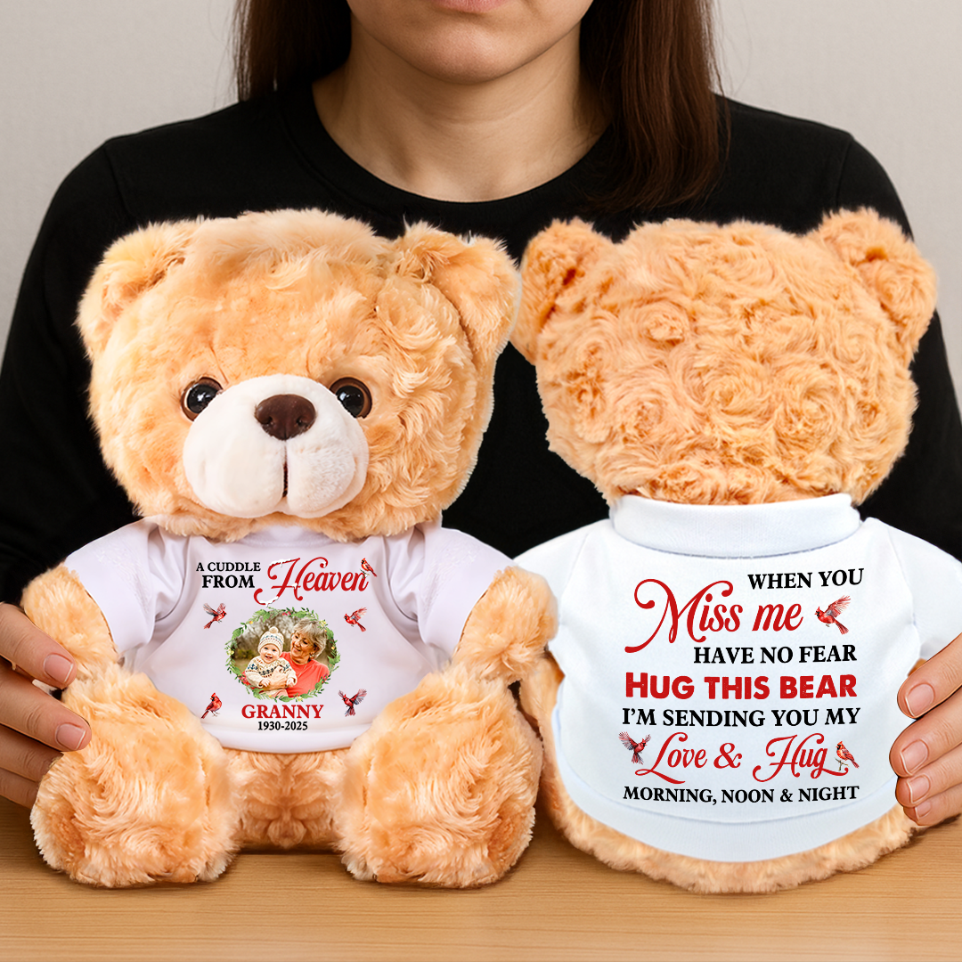 A Cuddle From Heaven - Personalized Memorial Bear Plush - Custom Name and Photo Teddy Bear
