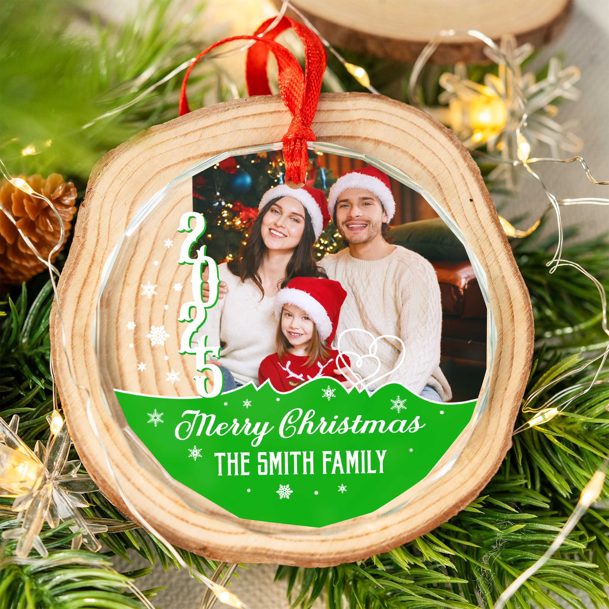 Custom Name and Family Photo - Personalized Glass Ornament - Christmas Gift