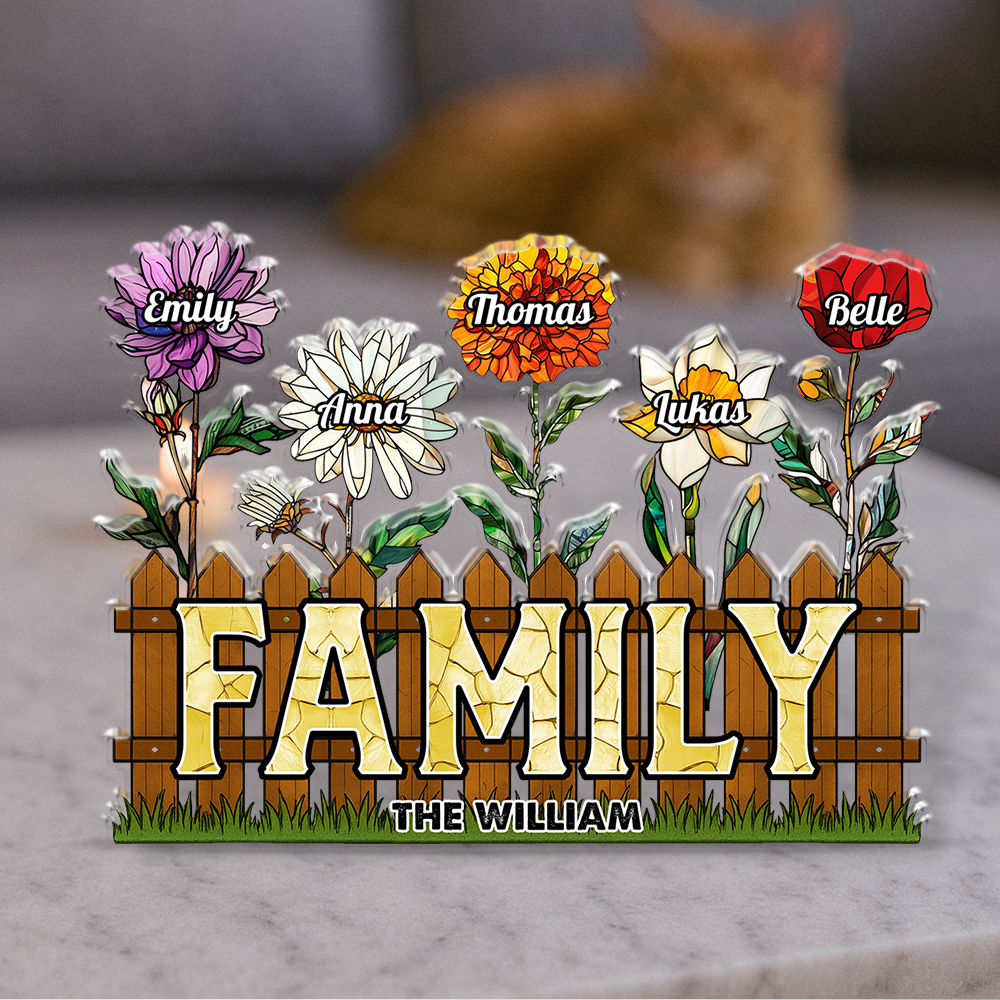 Family Flower - Personalized Name Family Gift - Custom Shape Acrylic Block Plaque