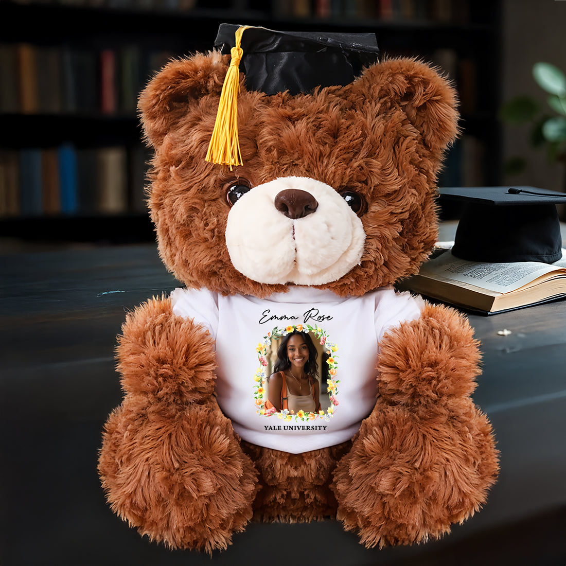 Class Of 2025 Custom Photo and Name Teddy Bear Plush - Graduate Bear With Cap