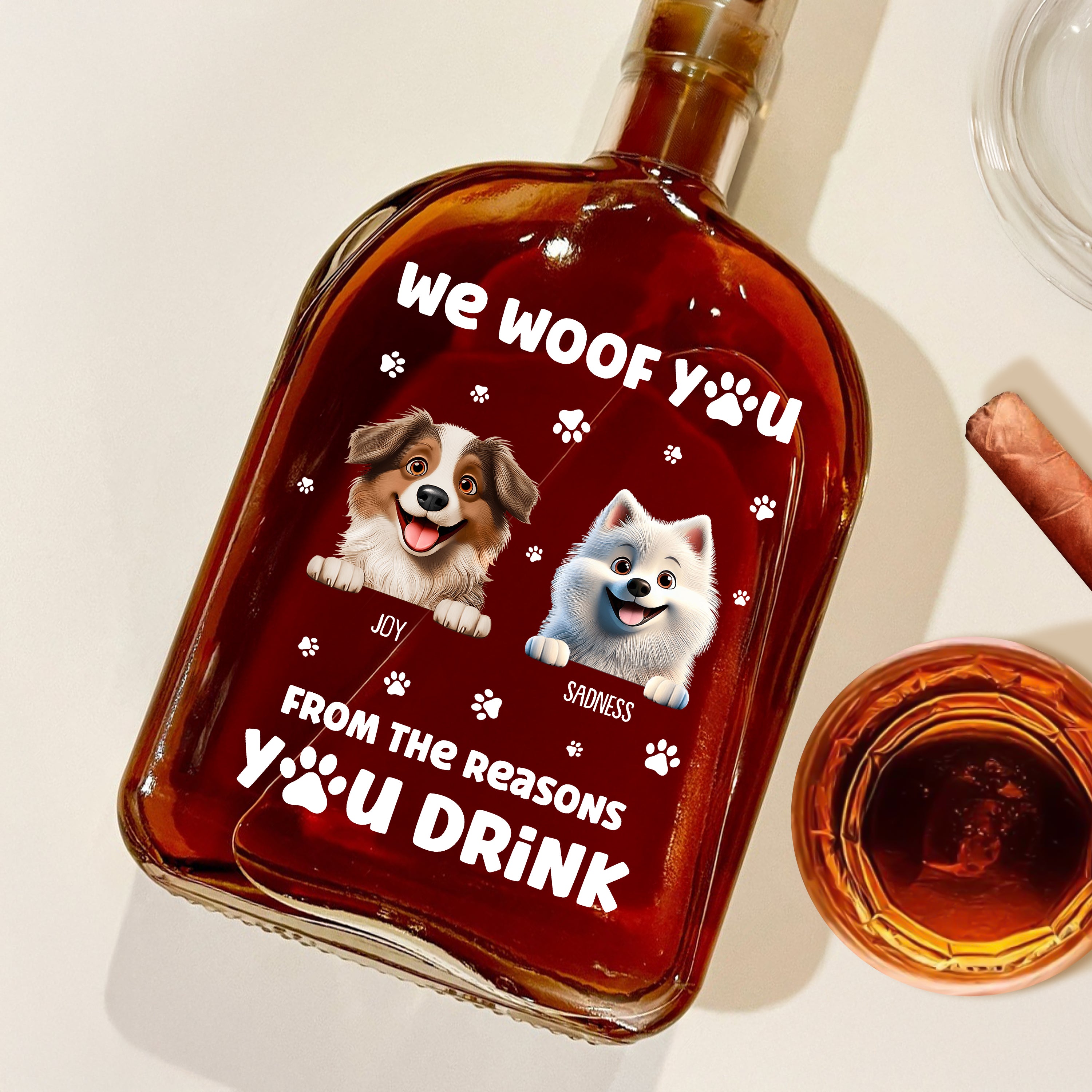 We Woof You - Custom Pet Photo and Name - Personalized Custom Whiskey Bottle