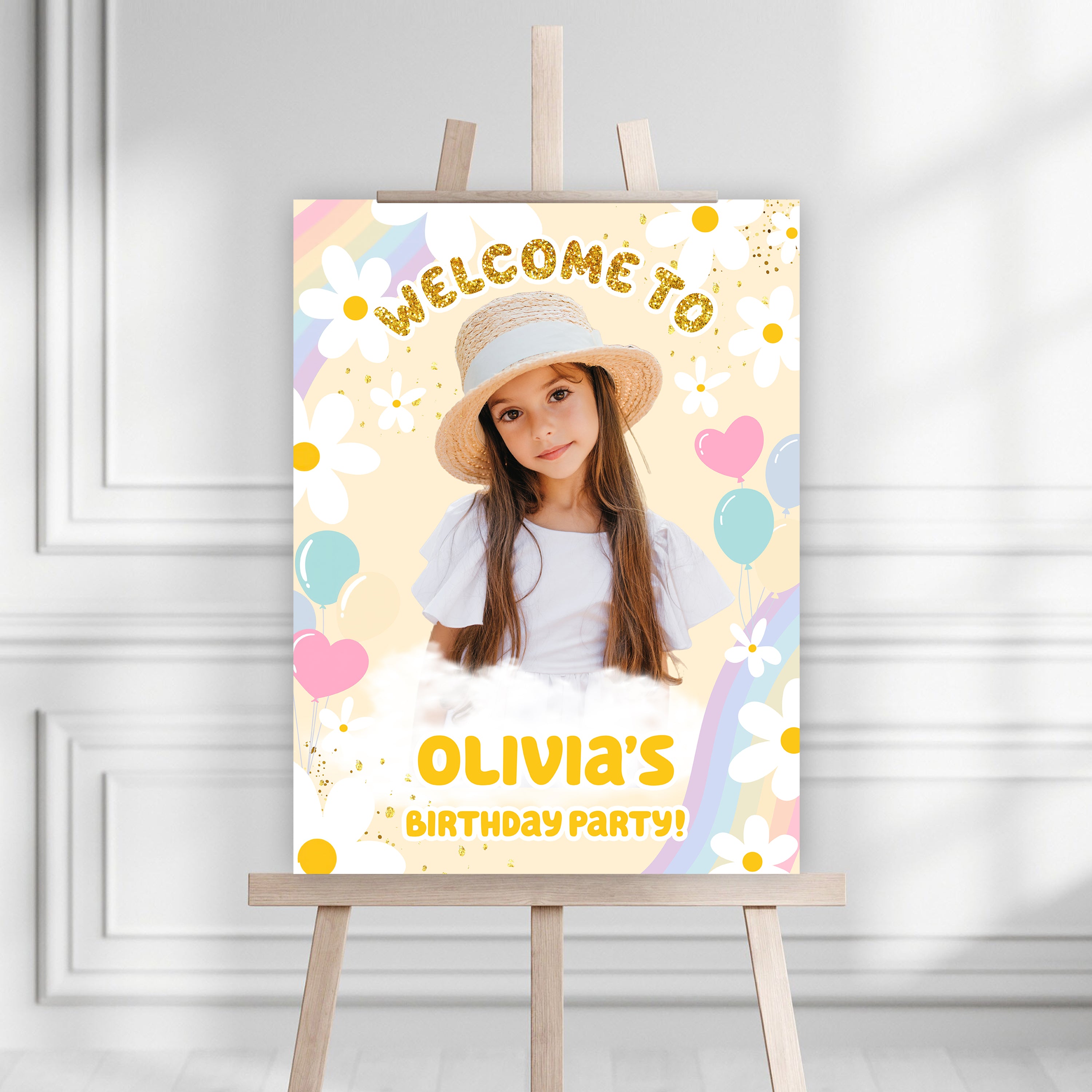 Birthday Party Sign Cute Style - Custom Name & Photo Law Sign - Birthday Party Welcome Sign