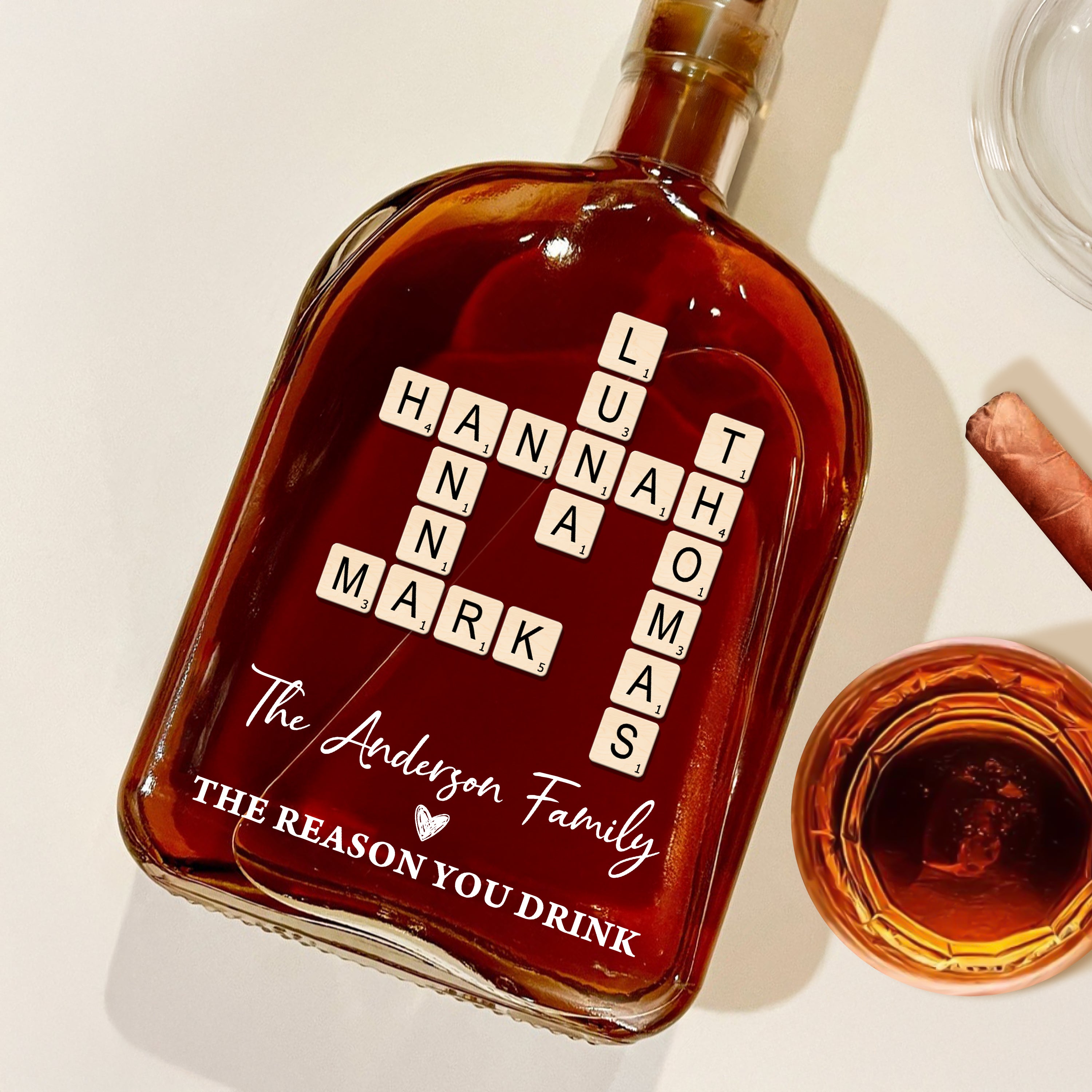 The Reason You Drink - Custom Family Name - Personalized Custom Whiskey Bottle