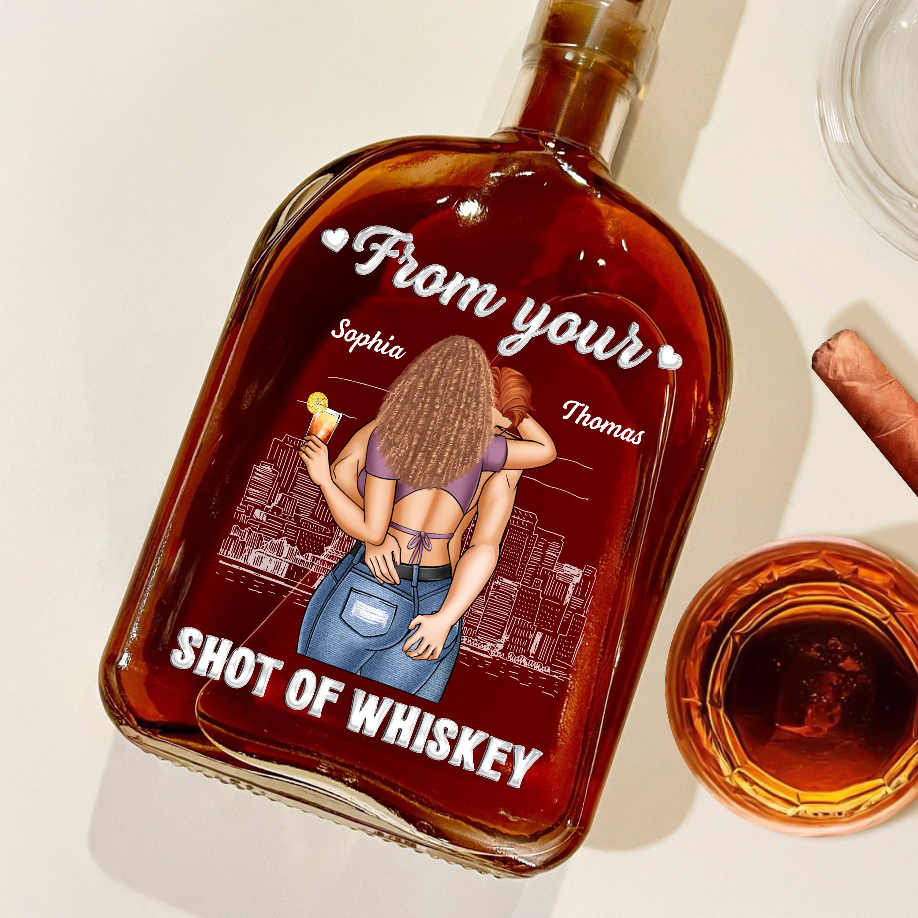 From Your Shot Of Whiskey - Custom Couple Name and Appearance - Personalized Custom Whiskey Bottle