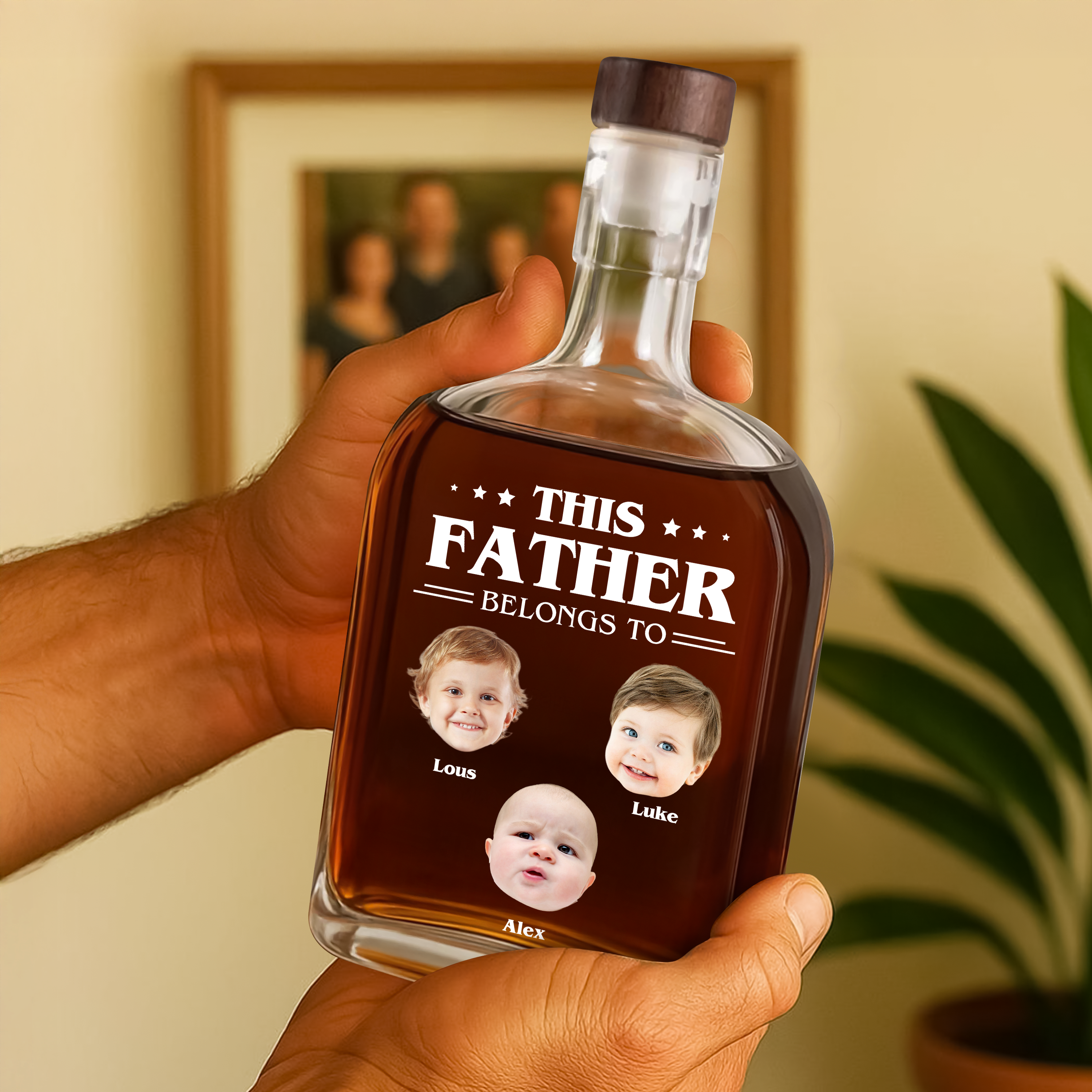 This Daddy Belongs To - Family Photo Personalized Custom Whiskey Bottle