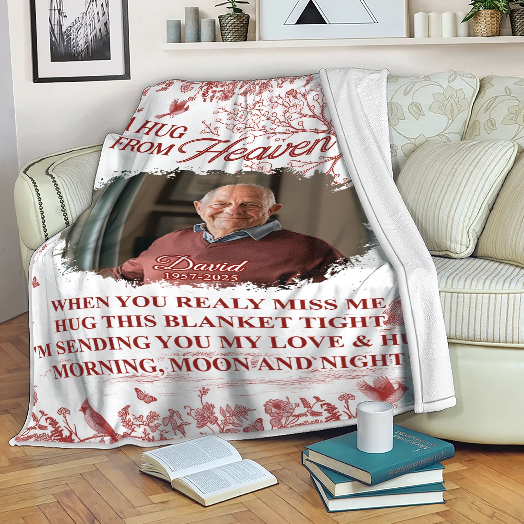 A Hug From Heaven - Custom Name and Photo Memorial Blanket - Christmas Gift