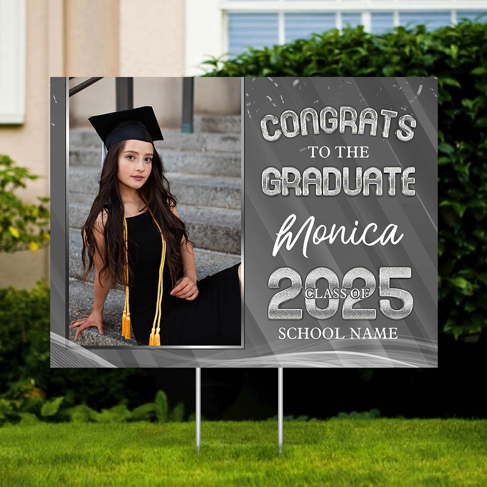 Congrats Class Of 2025 Lawn Sign, Personalized Photo Graduate 2025 Graduation Lawn Sign