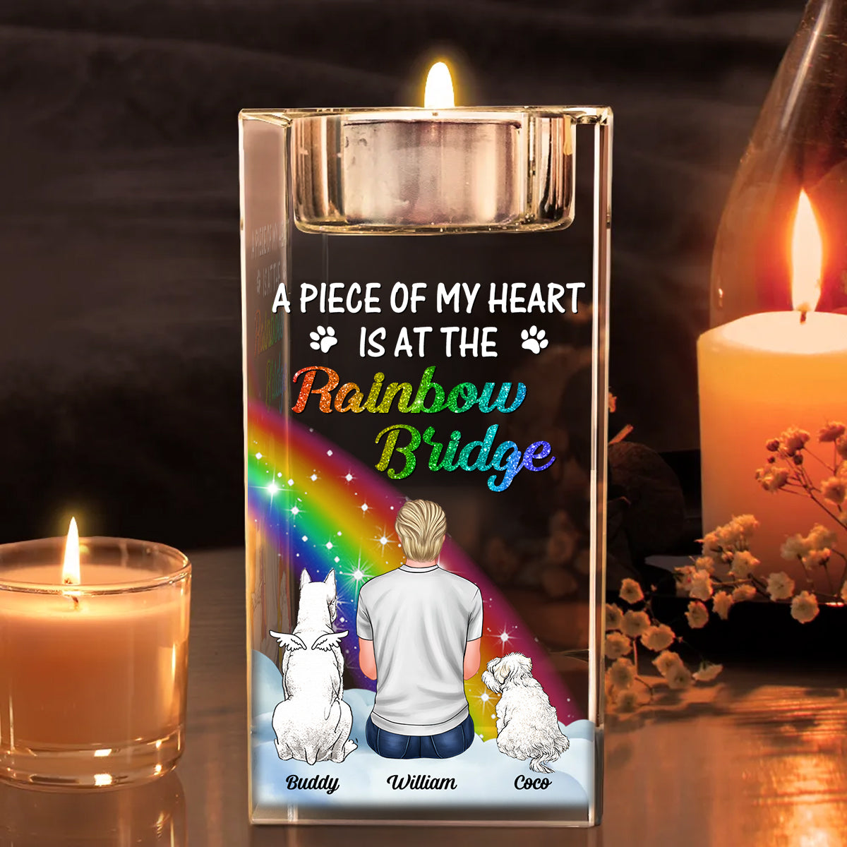 Custom Name and Appearance - Personalized Crystal Candle Holder - Rainbow Bridge